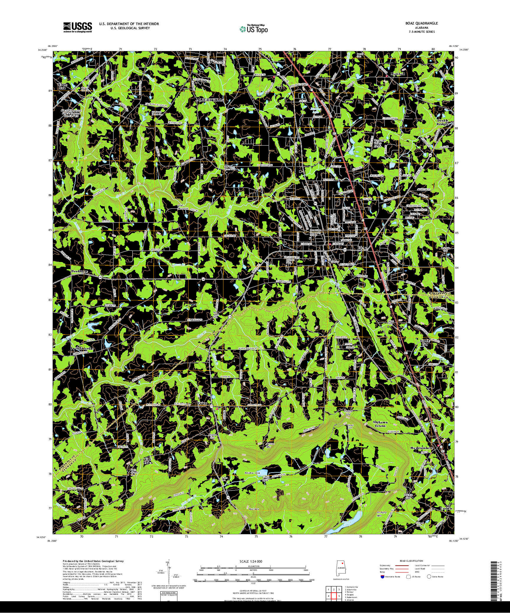 USGS US TOPO 7.5-MINUTE MAP FOR BOAZ, AL 2018