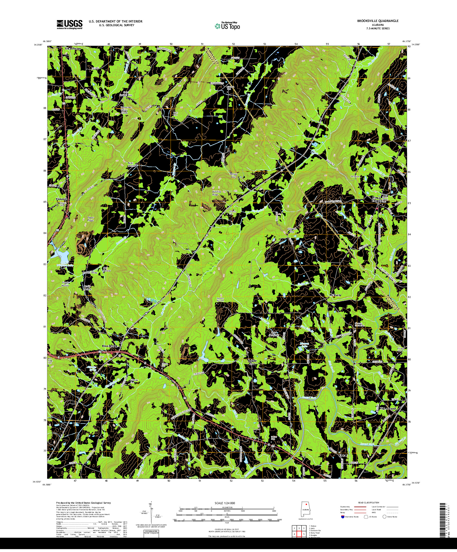 USGS US TOPO 7.5-MINUTE MAP FOR BROOKSVILLE, AL 2018