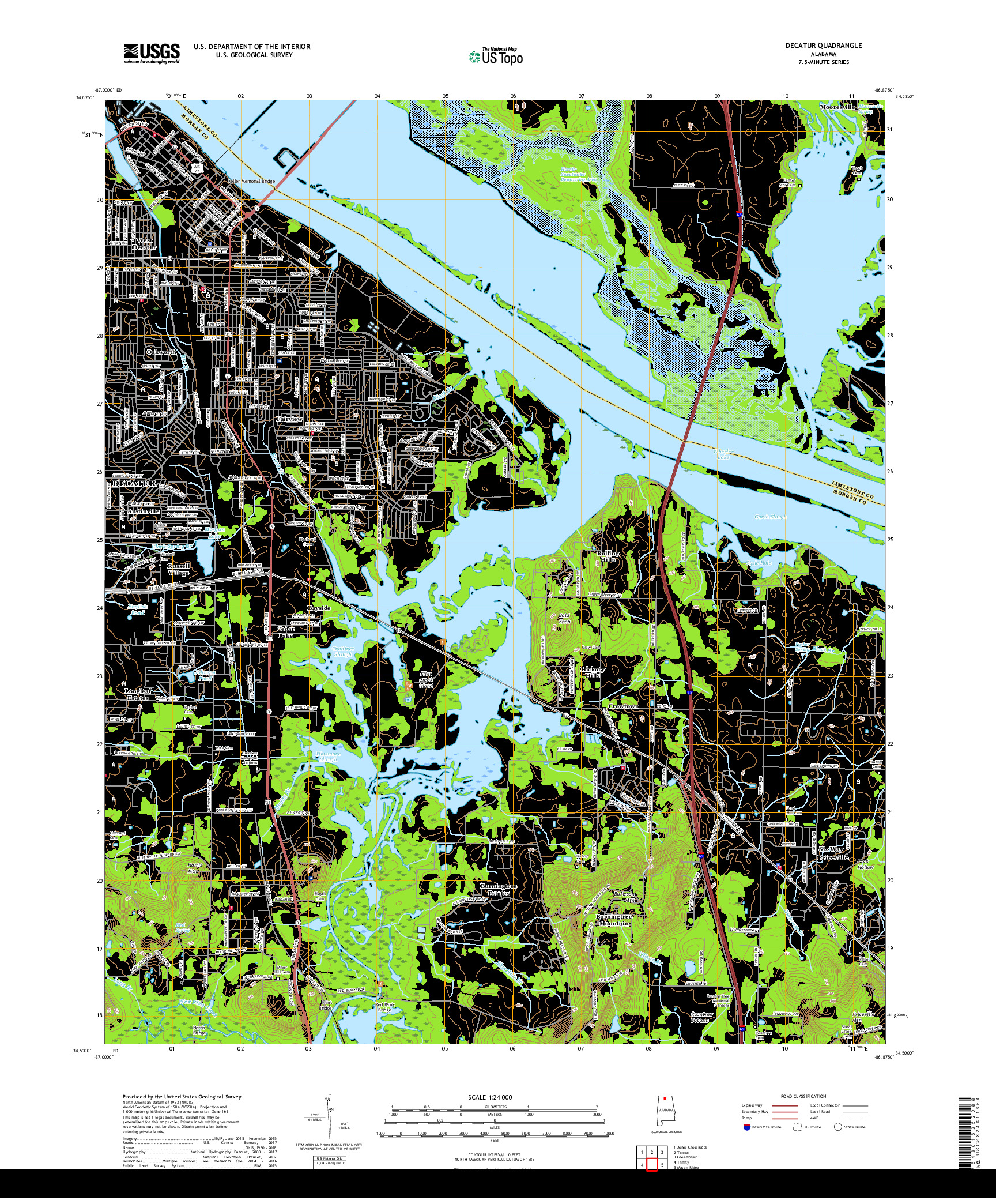 USGS US TOPO 7.5-MINUTE MAP FOR DECATUR, AL 2018