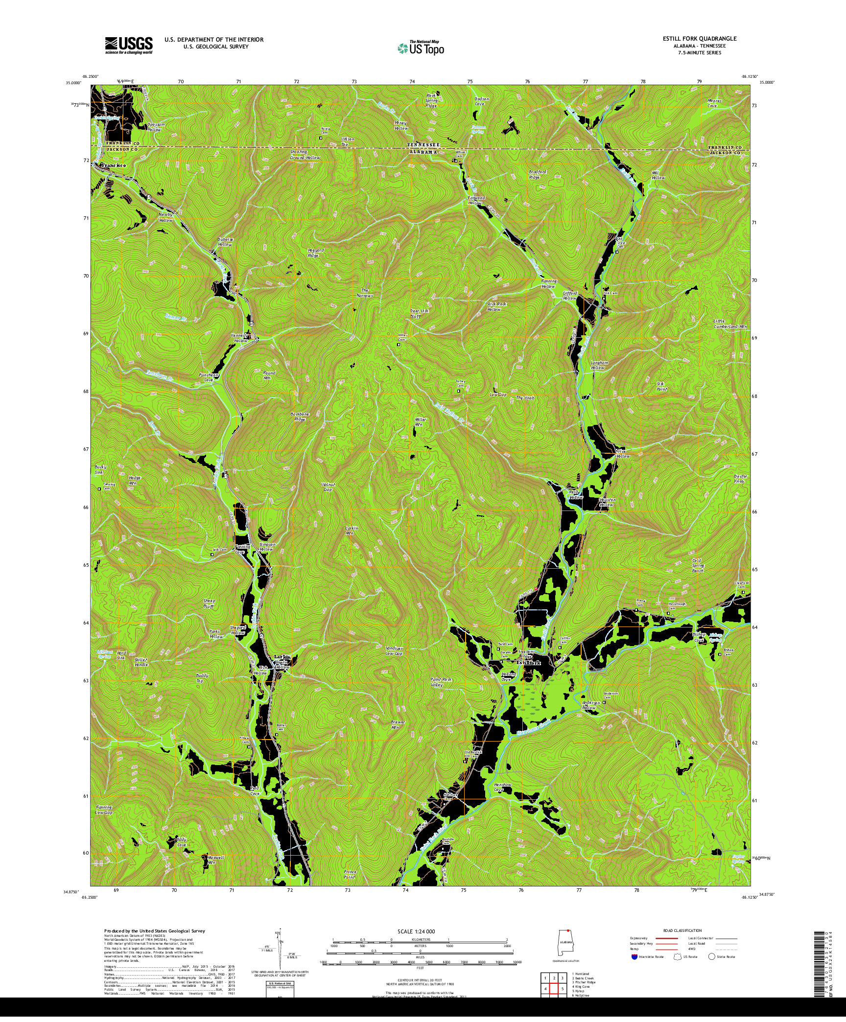 USGS US TOPO 7.5-MINUTE MAP FOR ESTILL FORK, AL,TN 2018