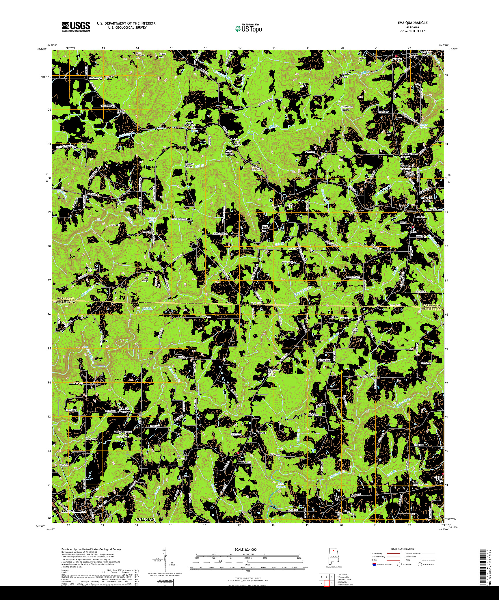 USGS US TOPO 7.5-MINUTE MAP FOR EVA, AL 2018