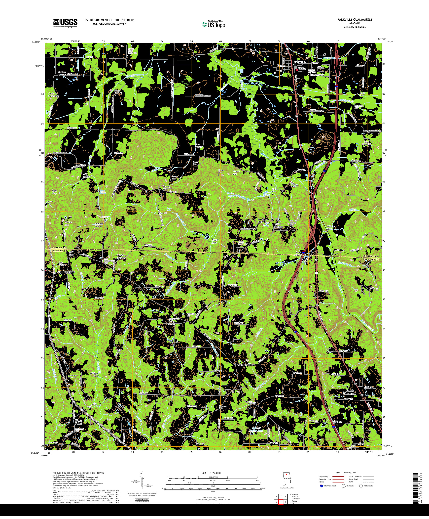 USGS US TOPO 7.5-MINUTE MAP FOR FALKVILLE, AL 2018