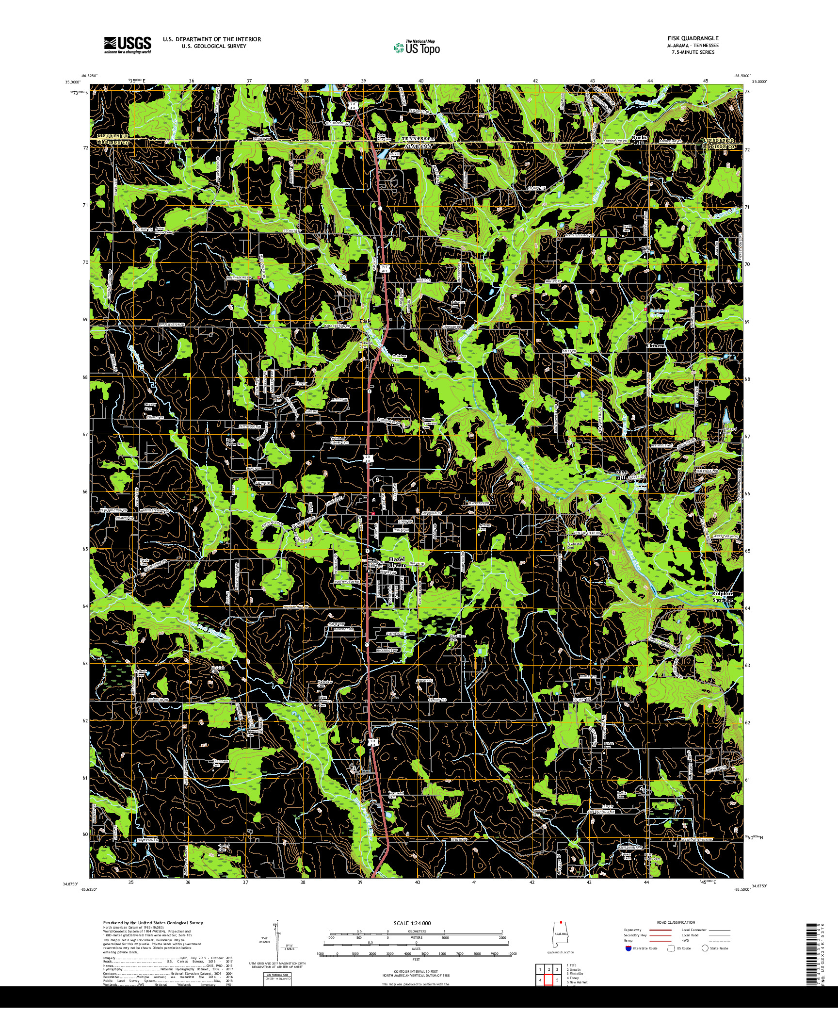 USGS US TOPO 7.5-MINUTE MAP FOR FISK, AL,TN 2018