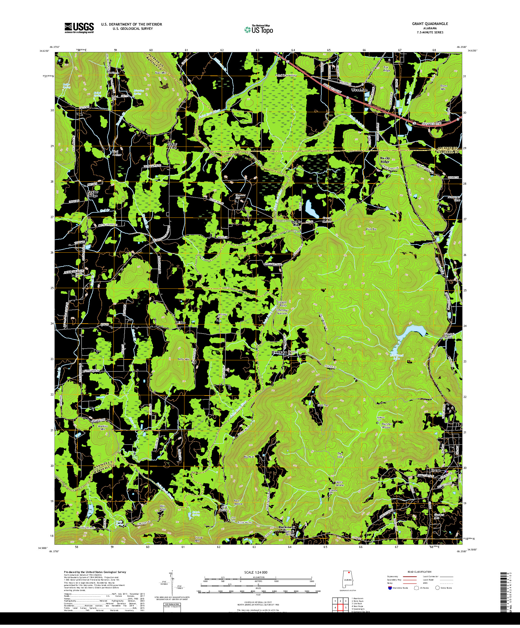 USGS US TOPO 7.5-MINUTE MAP FOR GRANT, AL 2018