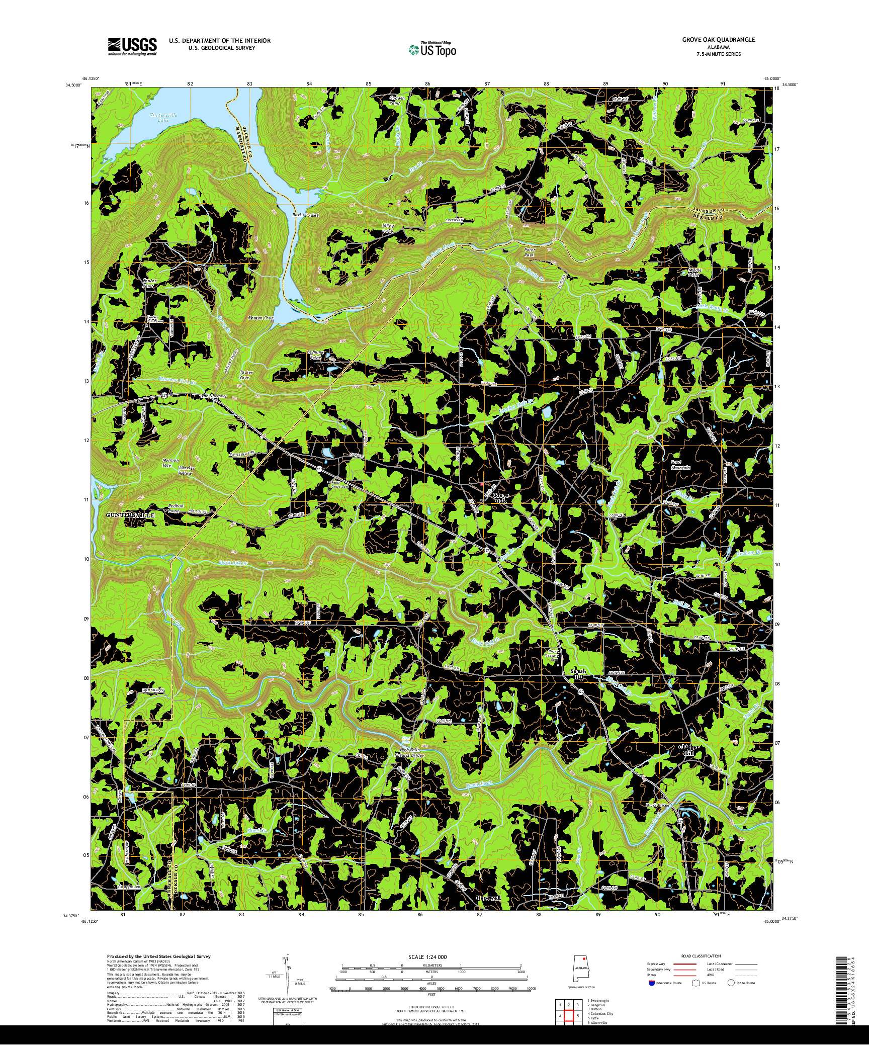 USGS US TOPO 7.5-MINUTE MAP FOR GROVE OAK, AL 2018