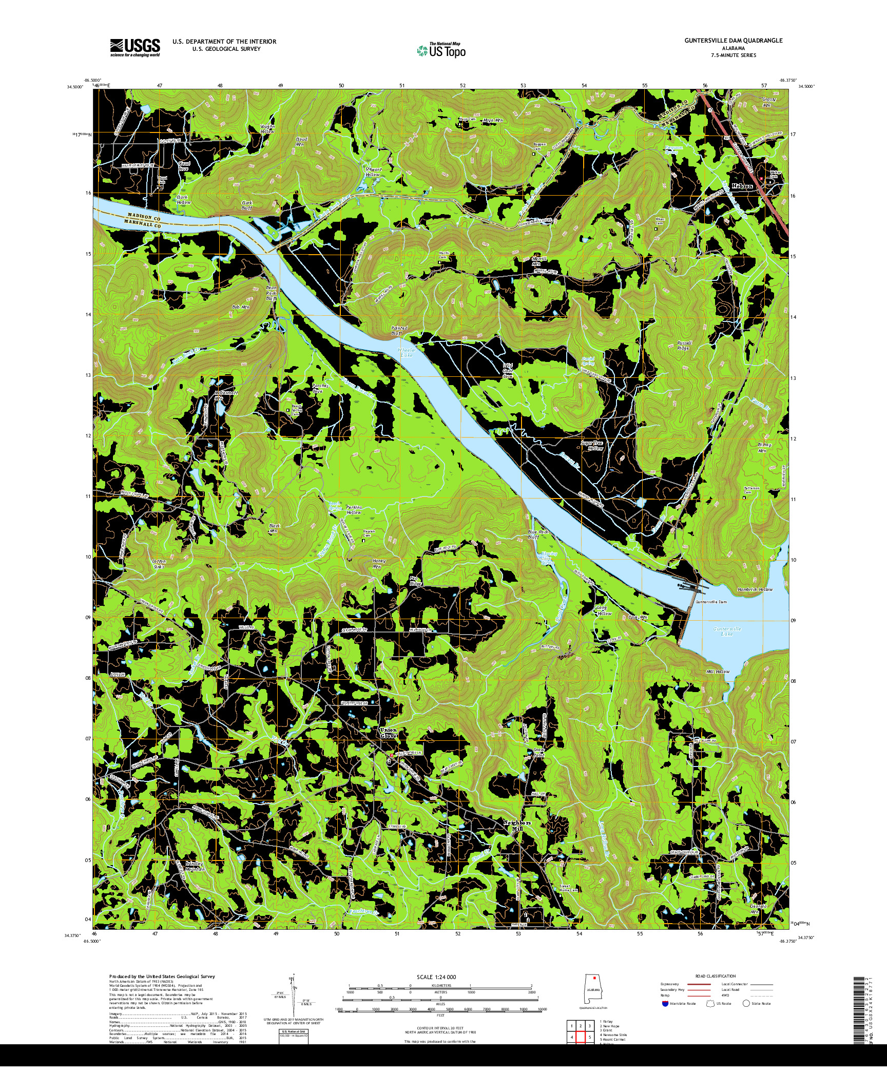 USGS US TOPO 7.5-MINUTE MAP FOR GUNTERSVILLE DAM, AL 2018