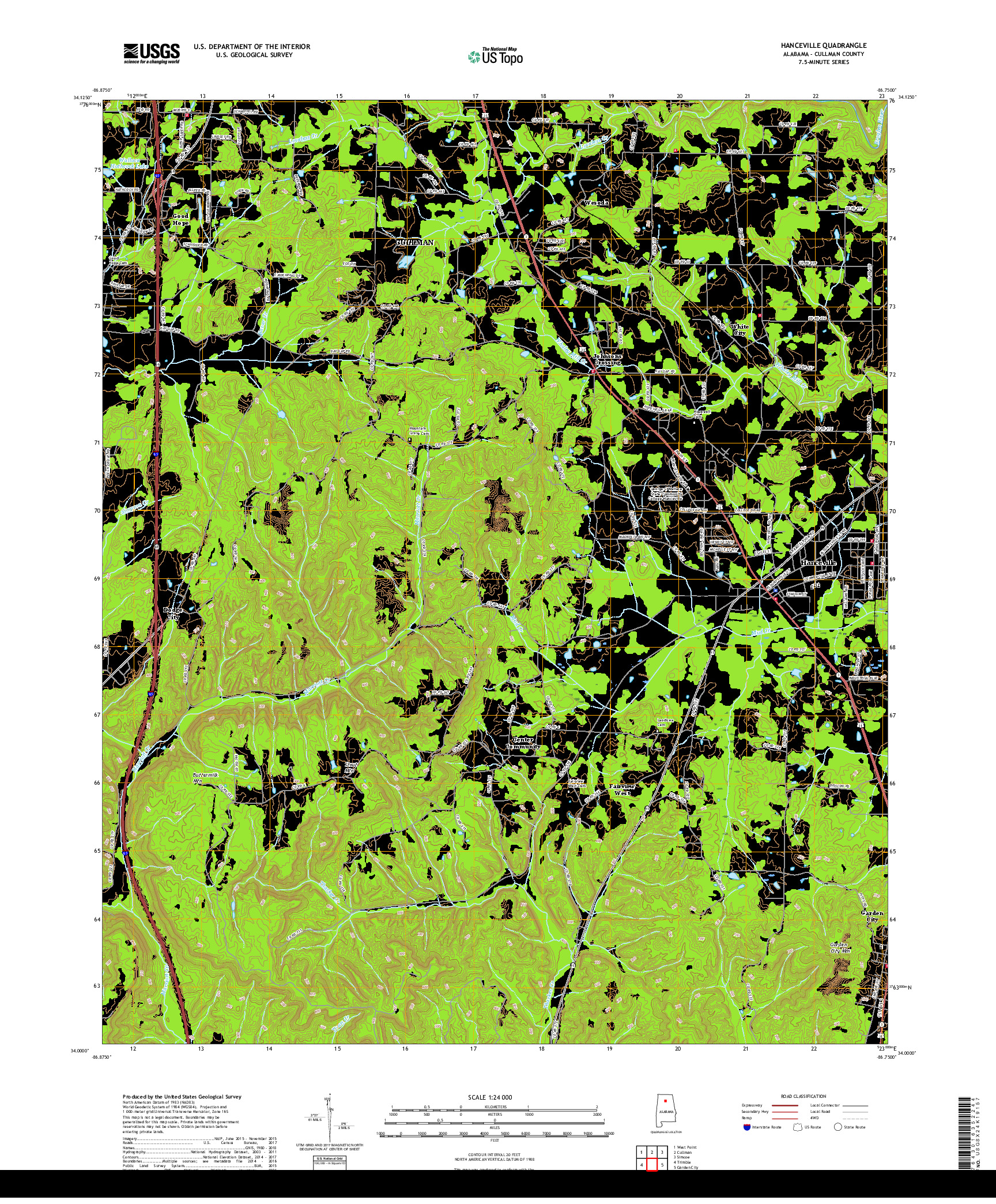 USGS US TOPO 7.5-MINUTE MAP FOR HANCEVILLE, AL 2018