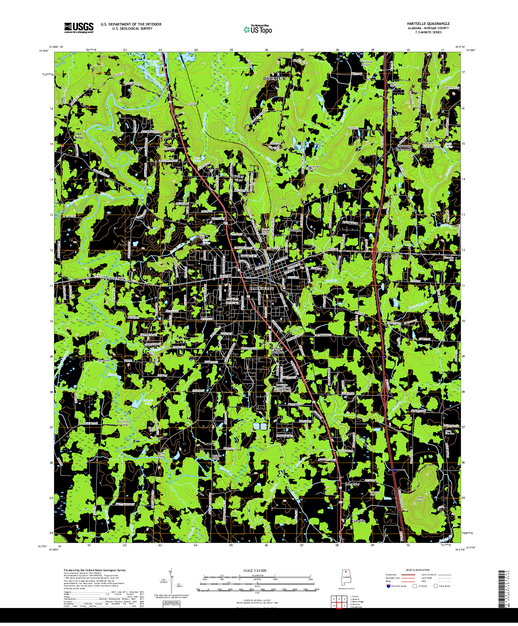 USGS US TOPO 7.5-MINUTE MAP FOR HARTSELLE, AL 2018