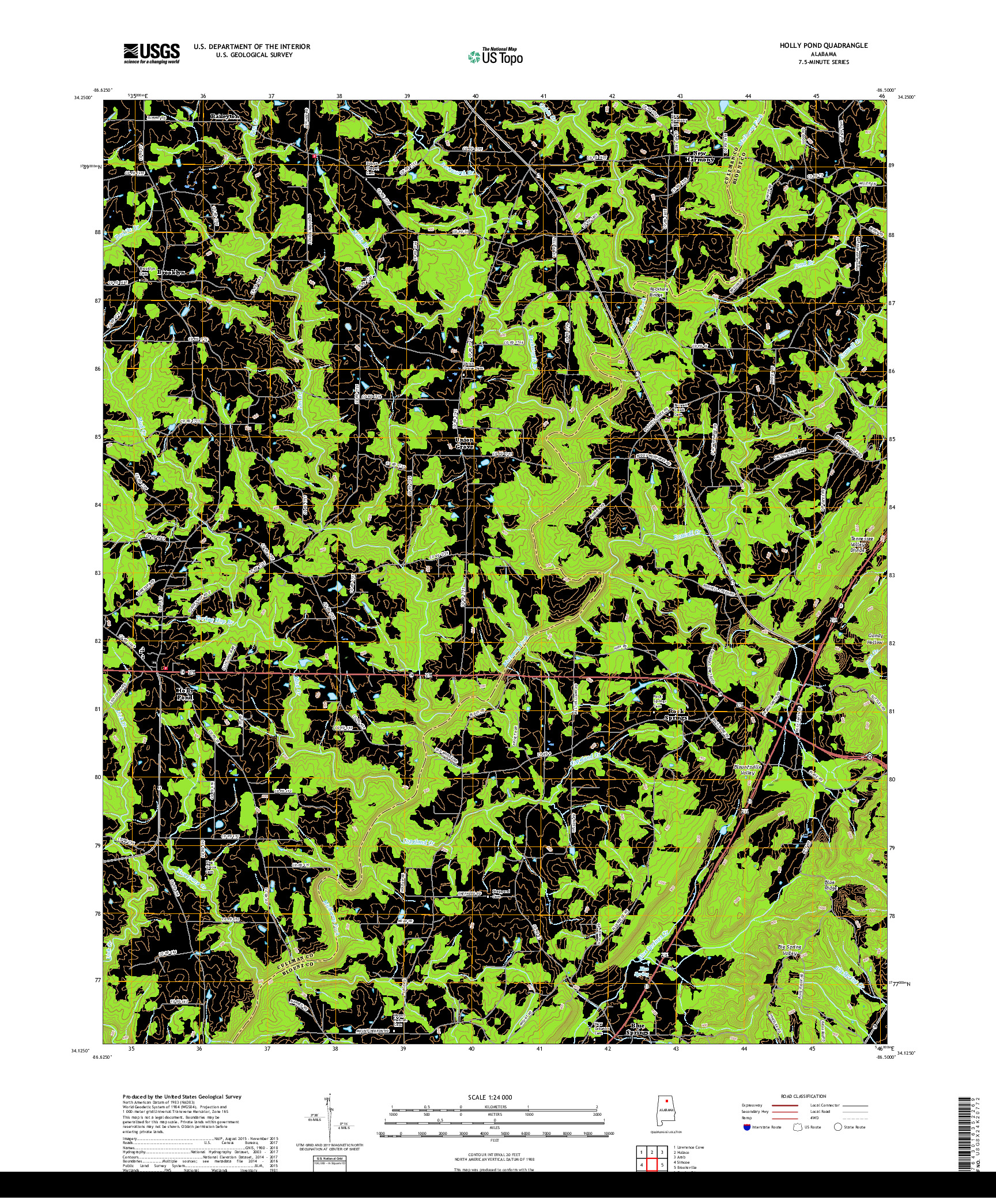 USGS US TOPO 7.5-MINUTE MAP FOR HOLLY POND, AL 2018