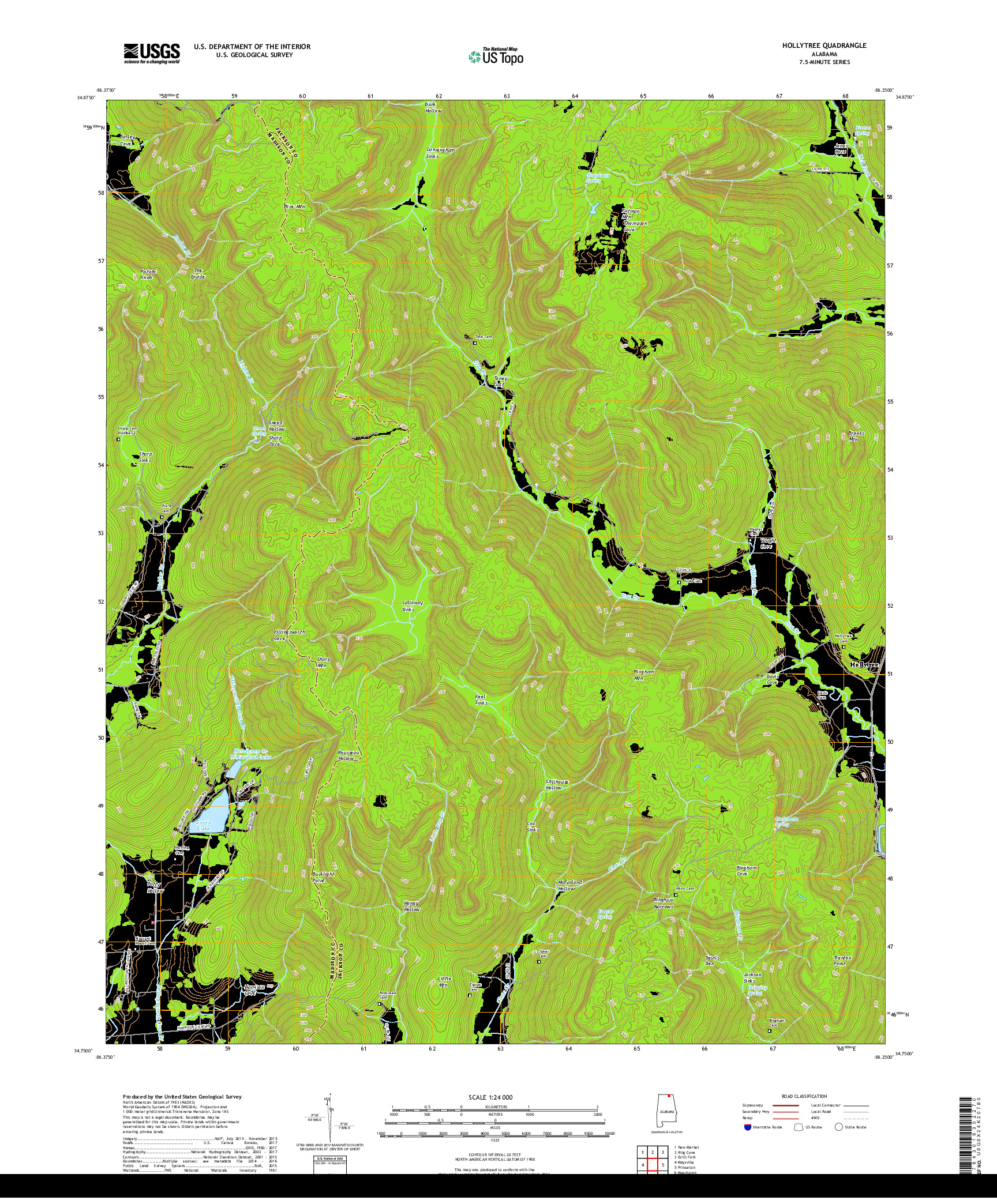 USGS US TOPO 7.5-MINUTE MAP FOR HOLLYTREE, AL 2018