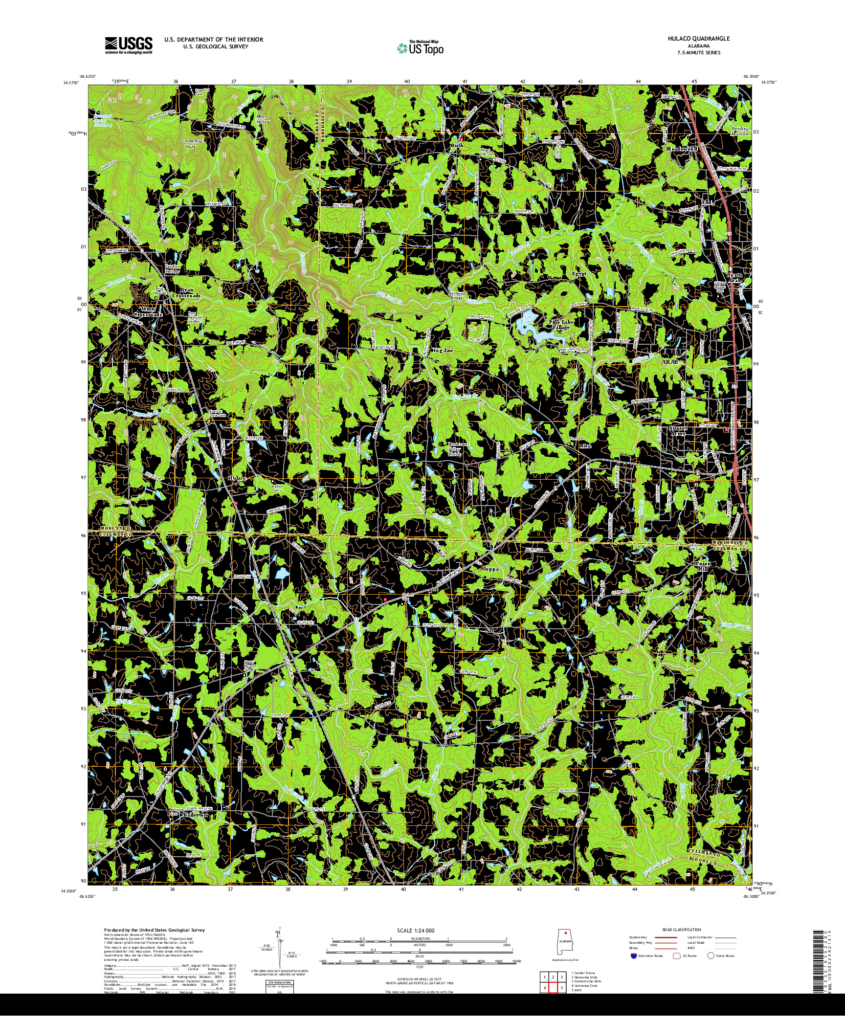 USGS US TOPO 7.5-MINUTE MAP FOR HULACO, AL 2018