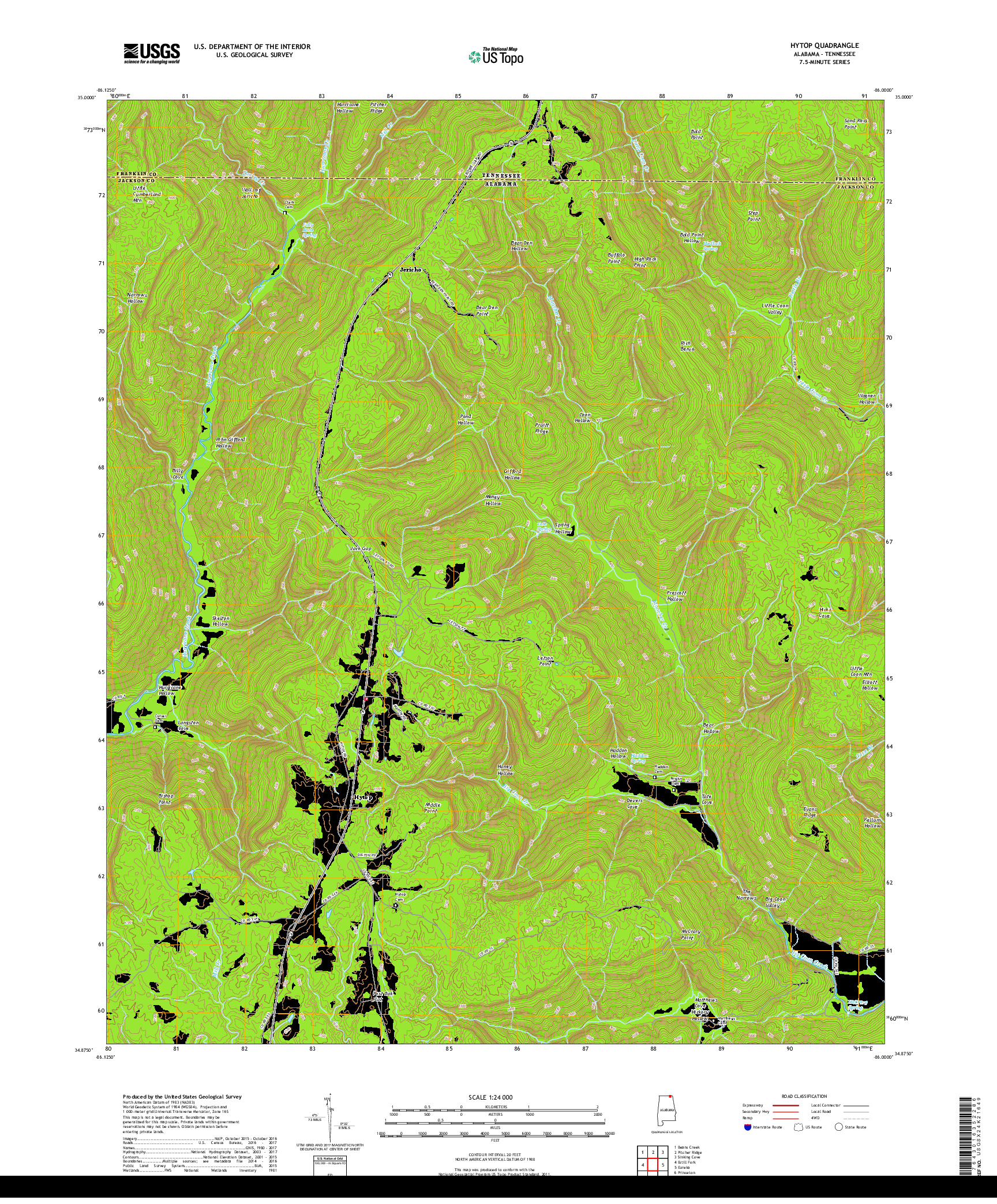 USGS US TOPO 7.5-MINUTE MAP FOR HYTOP, AL,TN 2018