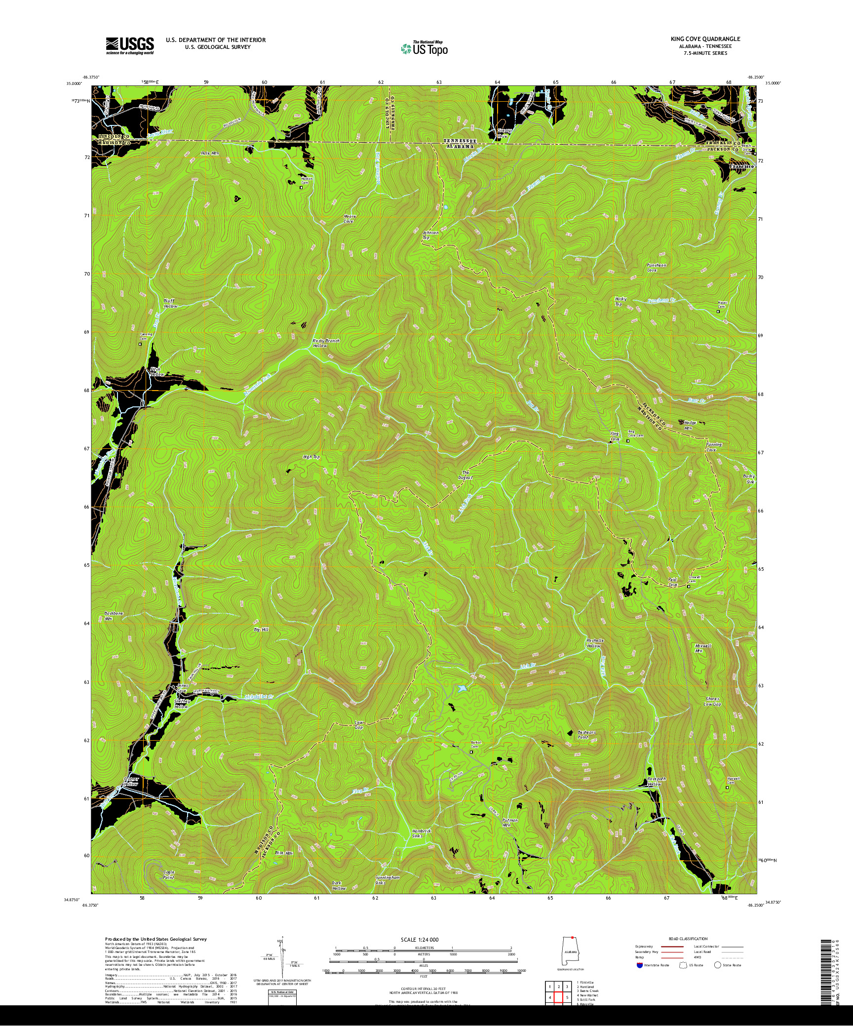 USGS US TOPO 7.5-MINUTE MAP FOR KING COVE, AL,TN 2018