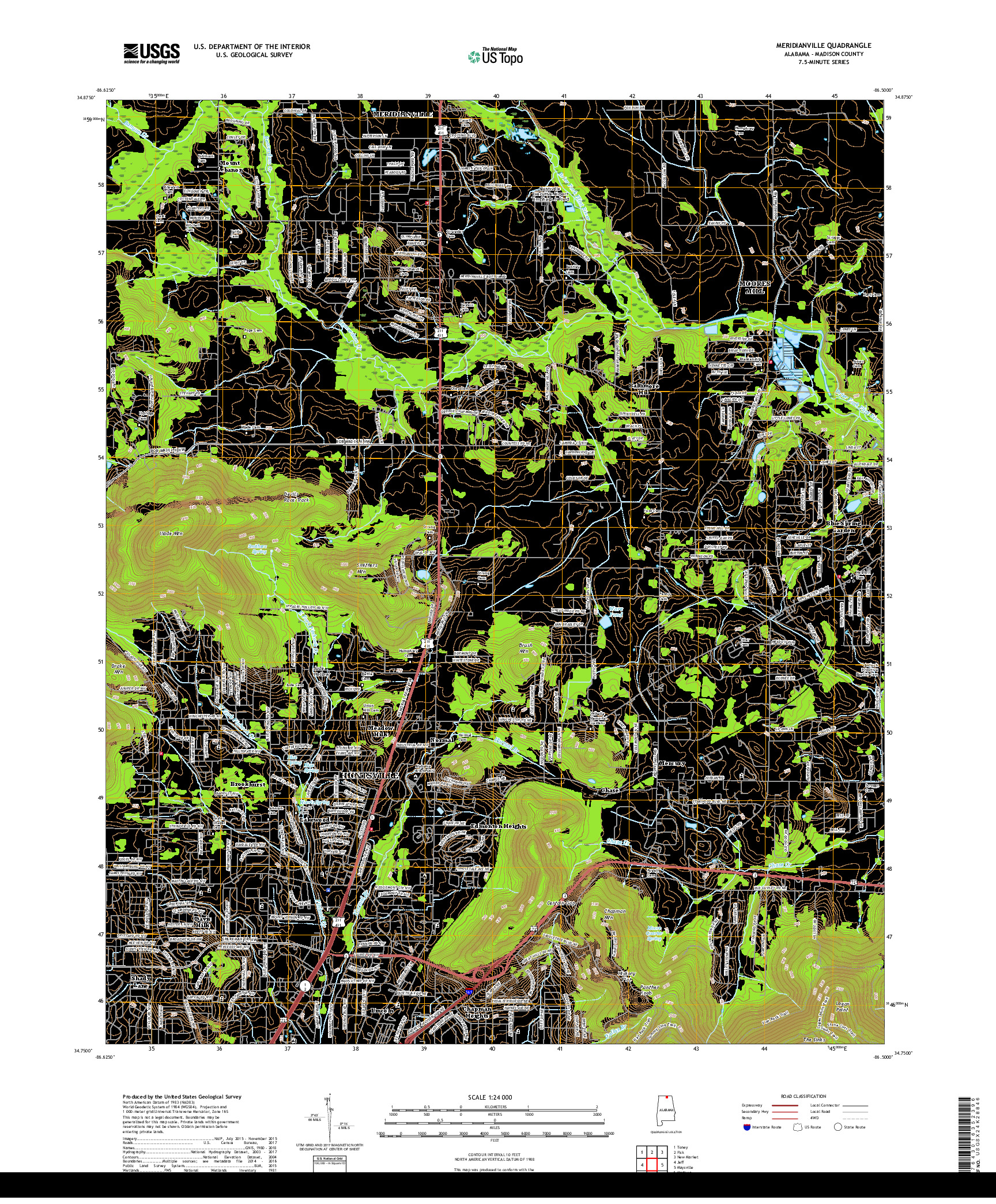 USGS US TOPO 7.5-MINUTE MAP FOR MERIDIANVILLE, AL 2018