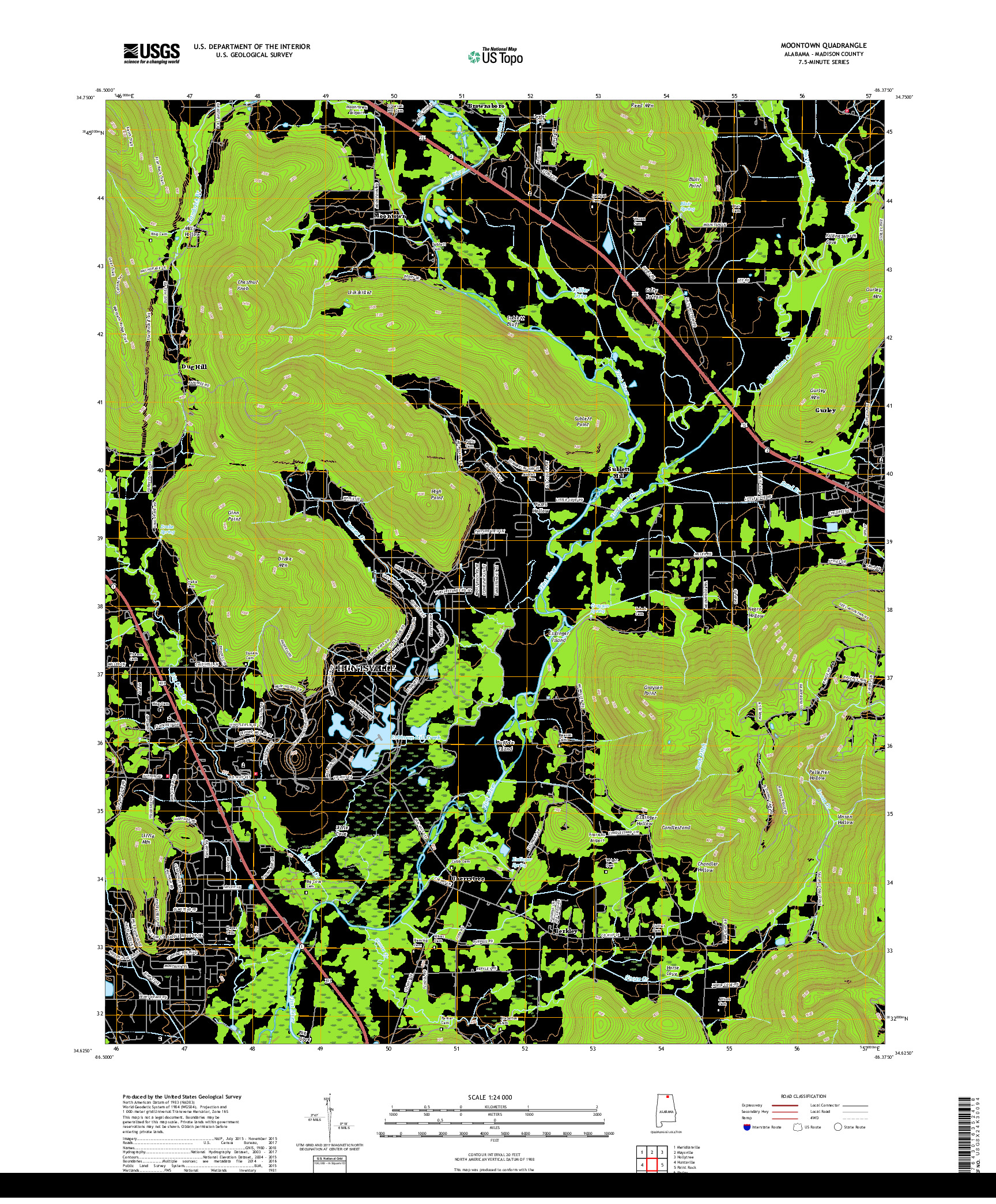 USGS US TOPO 7.5-MINUTE MAP FOR MOONTOWN, AL 2018