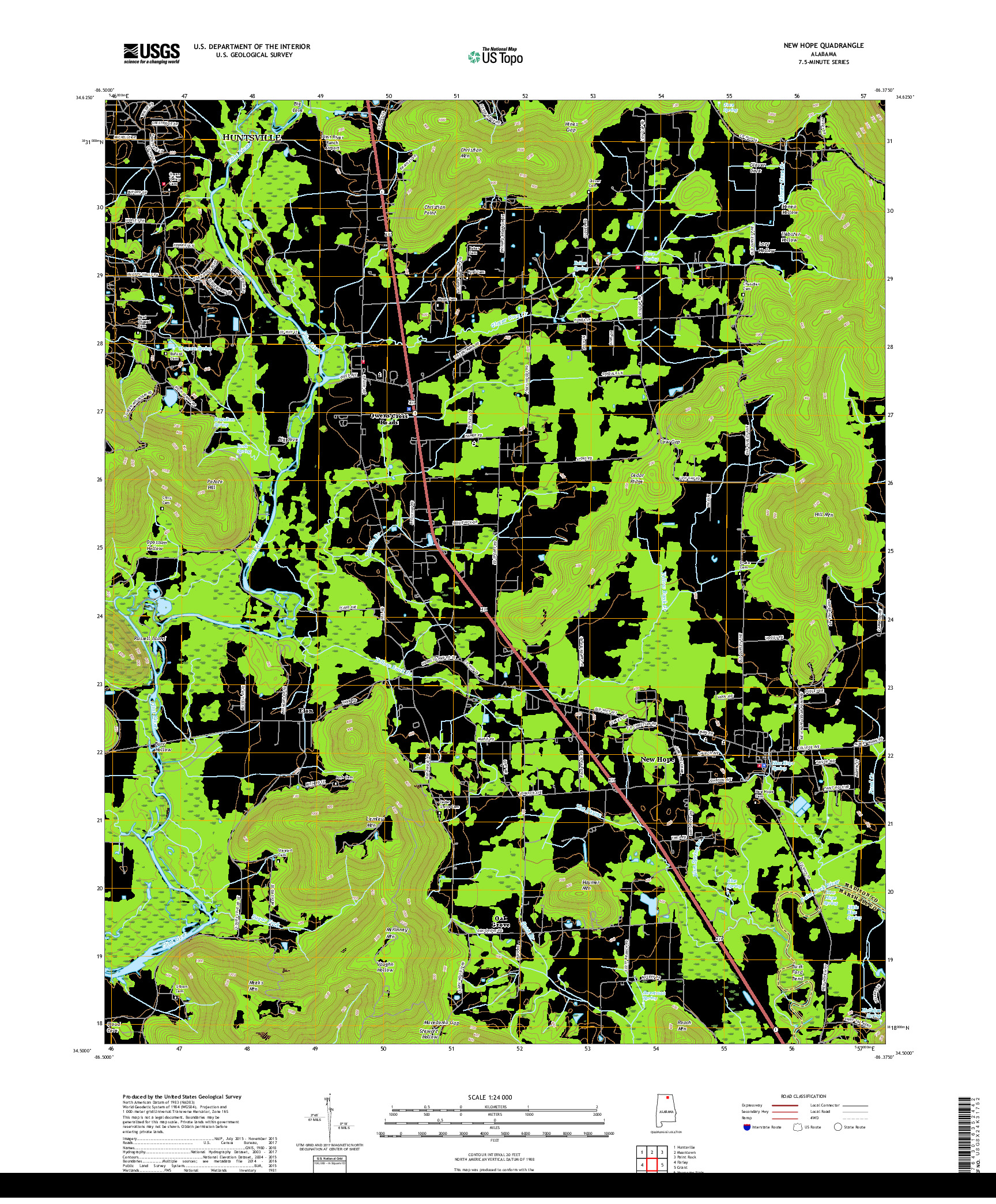 USGS US TOPO 7.5-MINUTE MAP FOR NEW HOPE, AL 2018