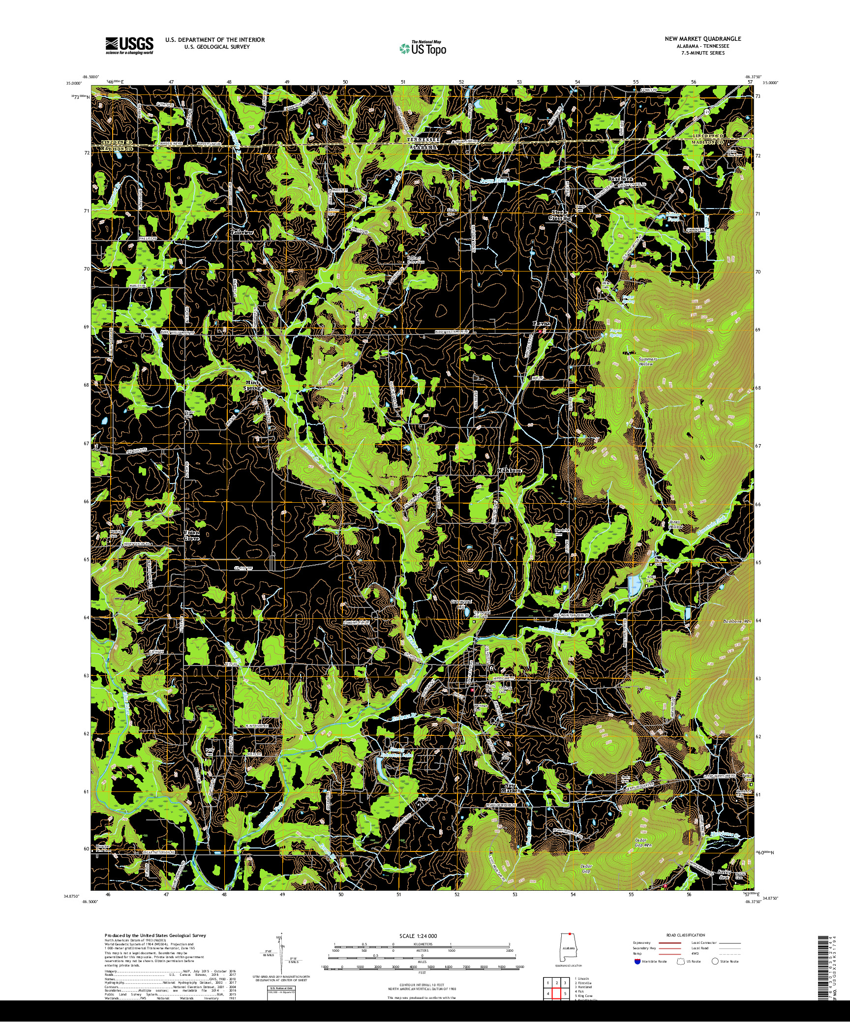 USGS US TOPO 7.5-MINUTE MAP FOR NEW MARKET, AL,TN 2018