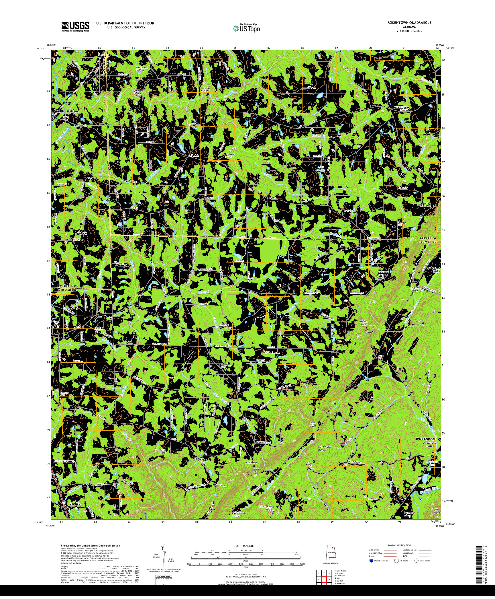 USGS US TOPO 7.5-MINUTE MAP FOR RODENTOWN, AL 2018