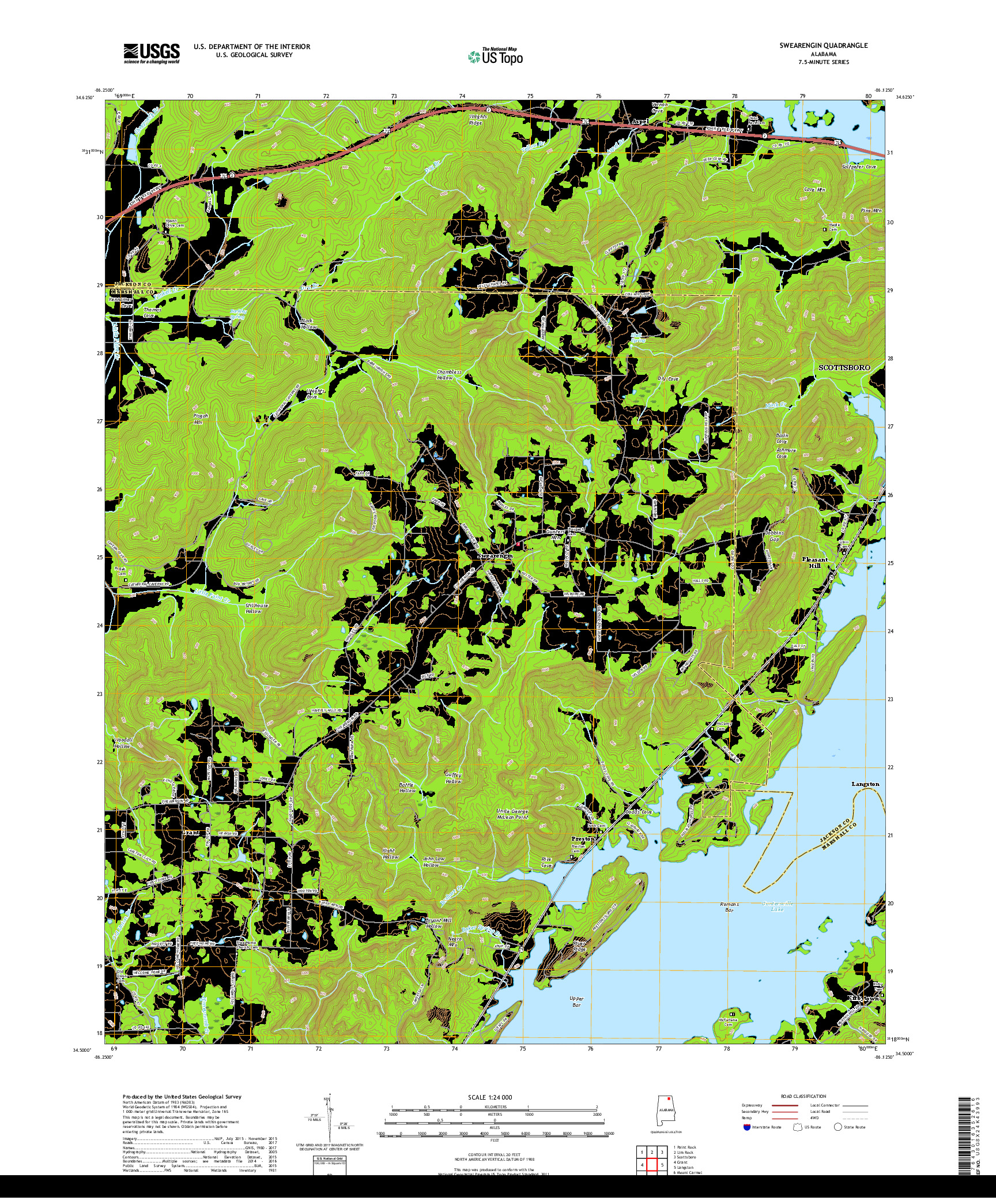 USGS US TOPO 7.5-MINUTE MAP FOR SWEARENGIN, AL 2018