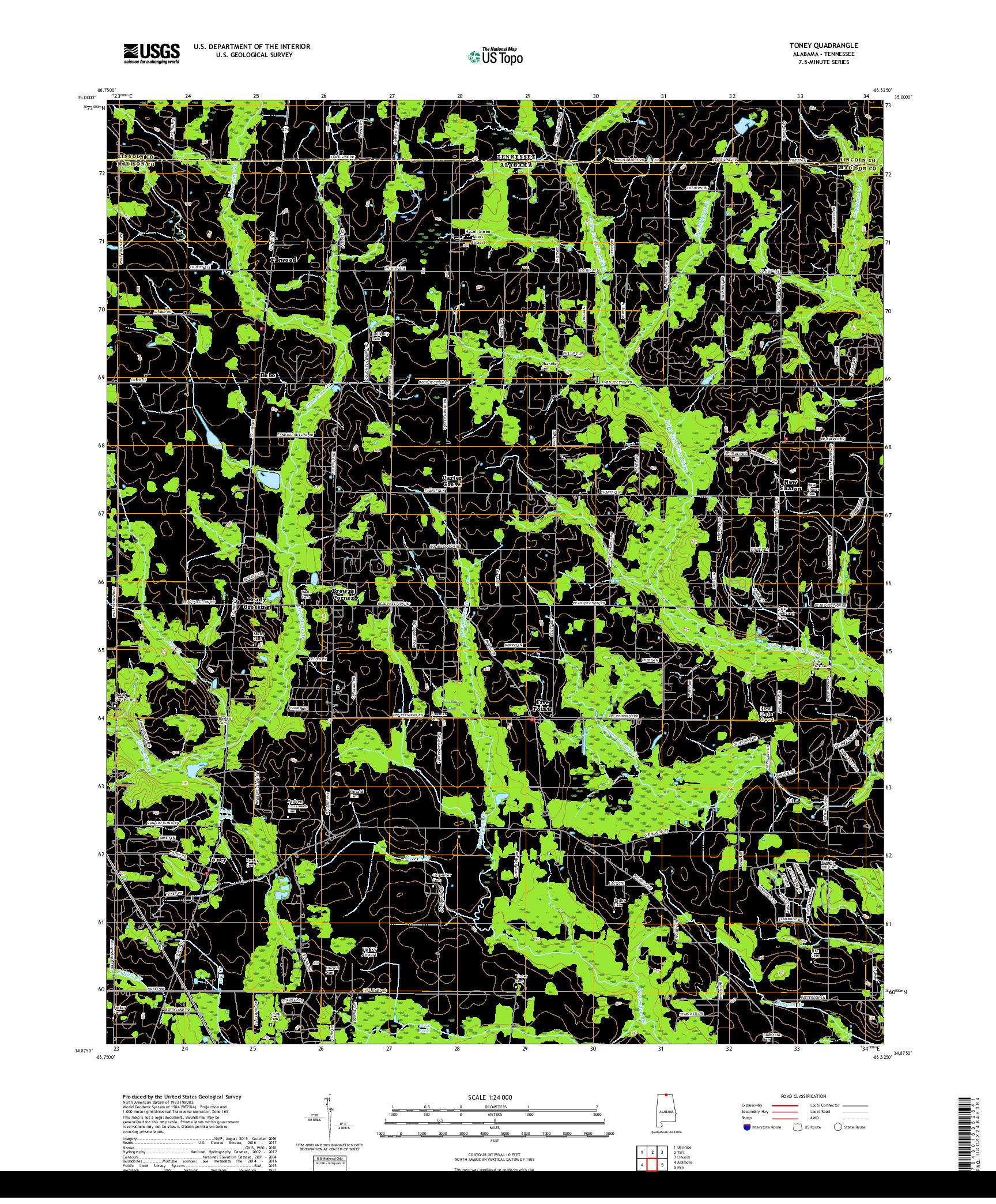 USGS US TOPO 7.5-MINUTE MAP FOR TONEY, AL,TN 2018