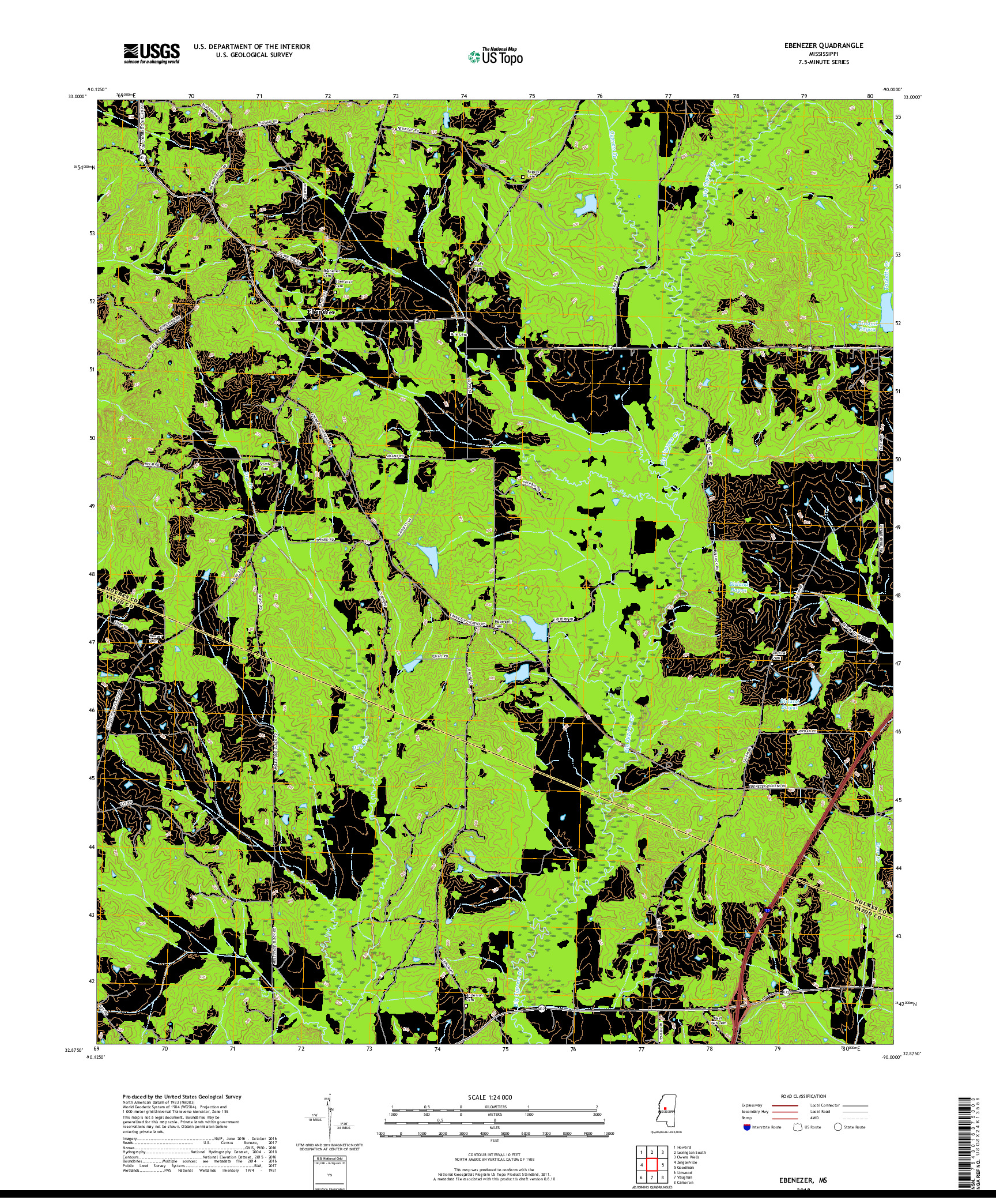 USGS US TOPO 7.5-MINUTE MAP FOR EBENEZER, MS 2018