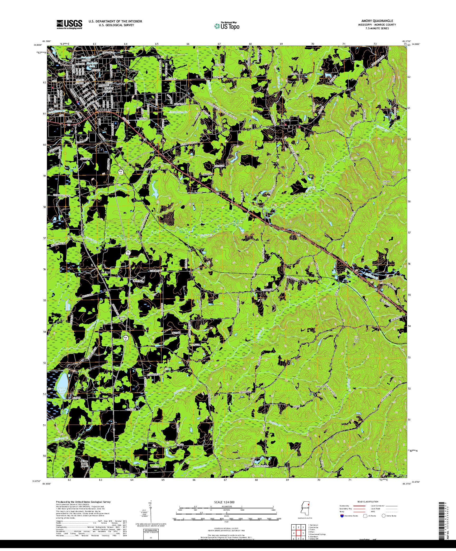 USGS US TOPO 7.5-MINUTE MAP FOR AMORY, MS 2018