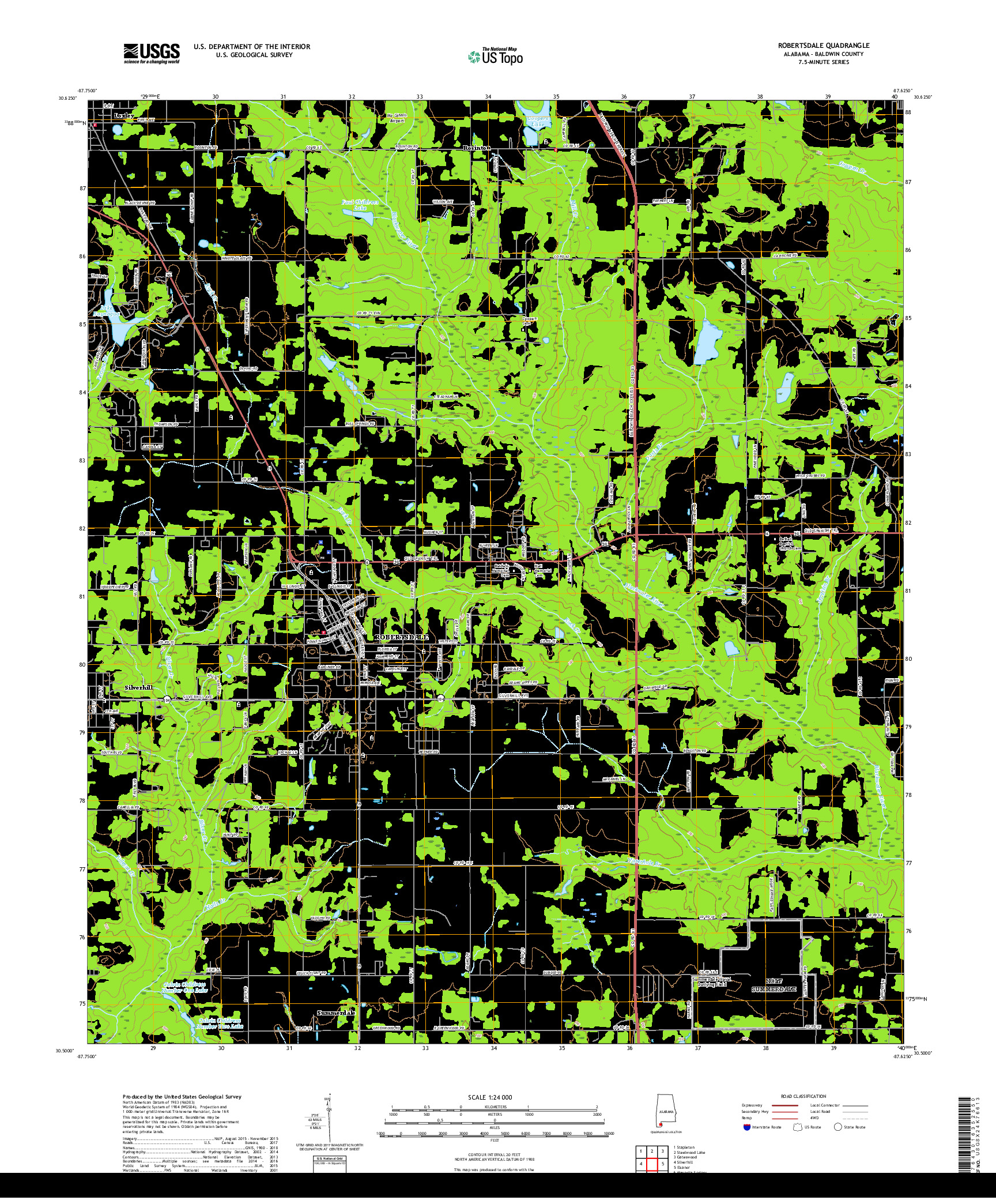 USGS US TOPO 7.5-MINUTE MAP FOR ROBERTSDALE, AL 2018