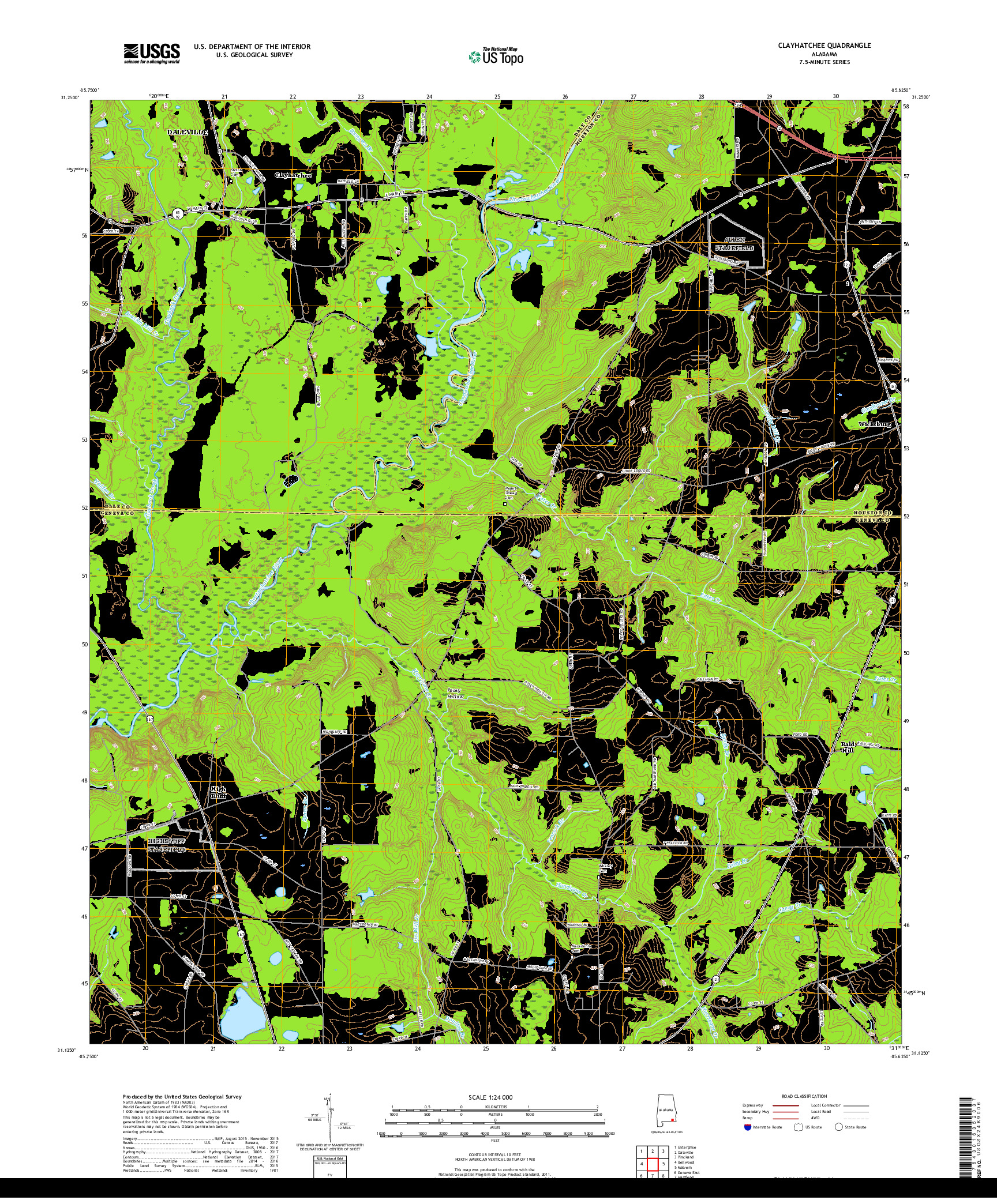 USGS US TOPO 7.5-MINUTE MAP FOR CLAYHATCHEE, AL 2018