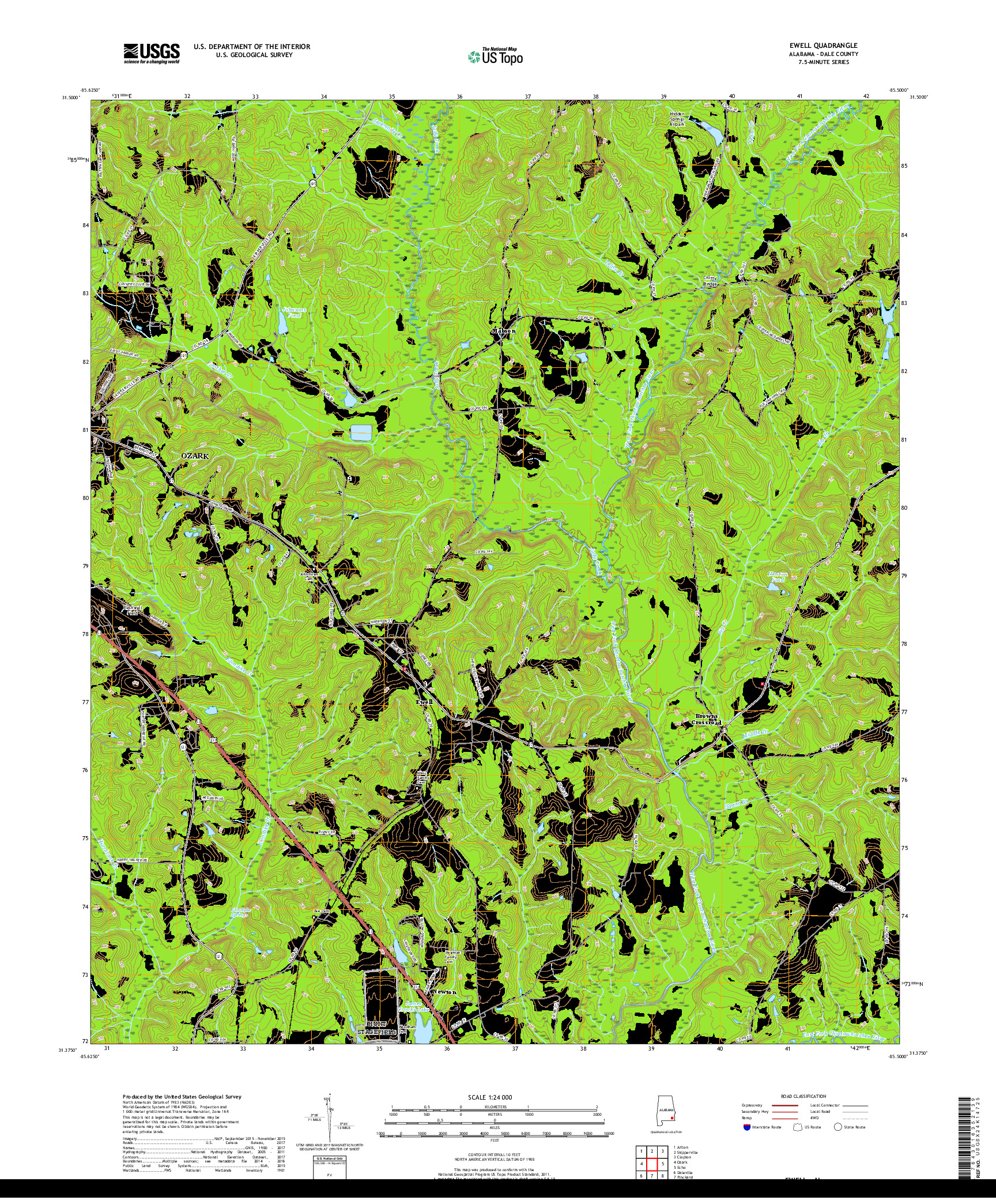 USGS US TOPO 7.5-MINUTE MAP FOR EWELL, AL 2018