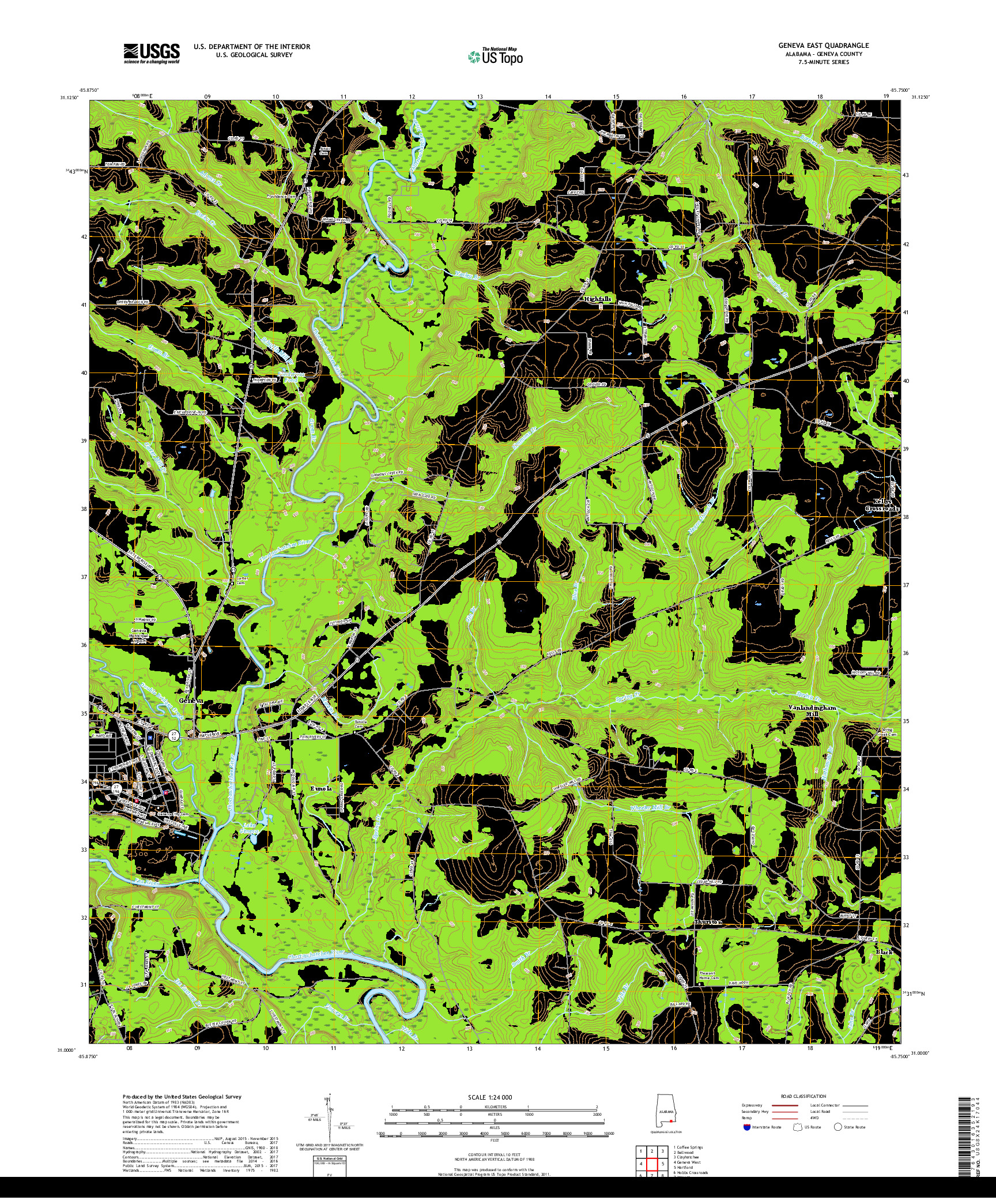 USGS US TOPO 7.5-MINUTE MAP FOR GENEVA EAST, AL 2018