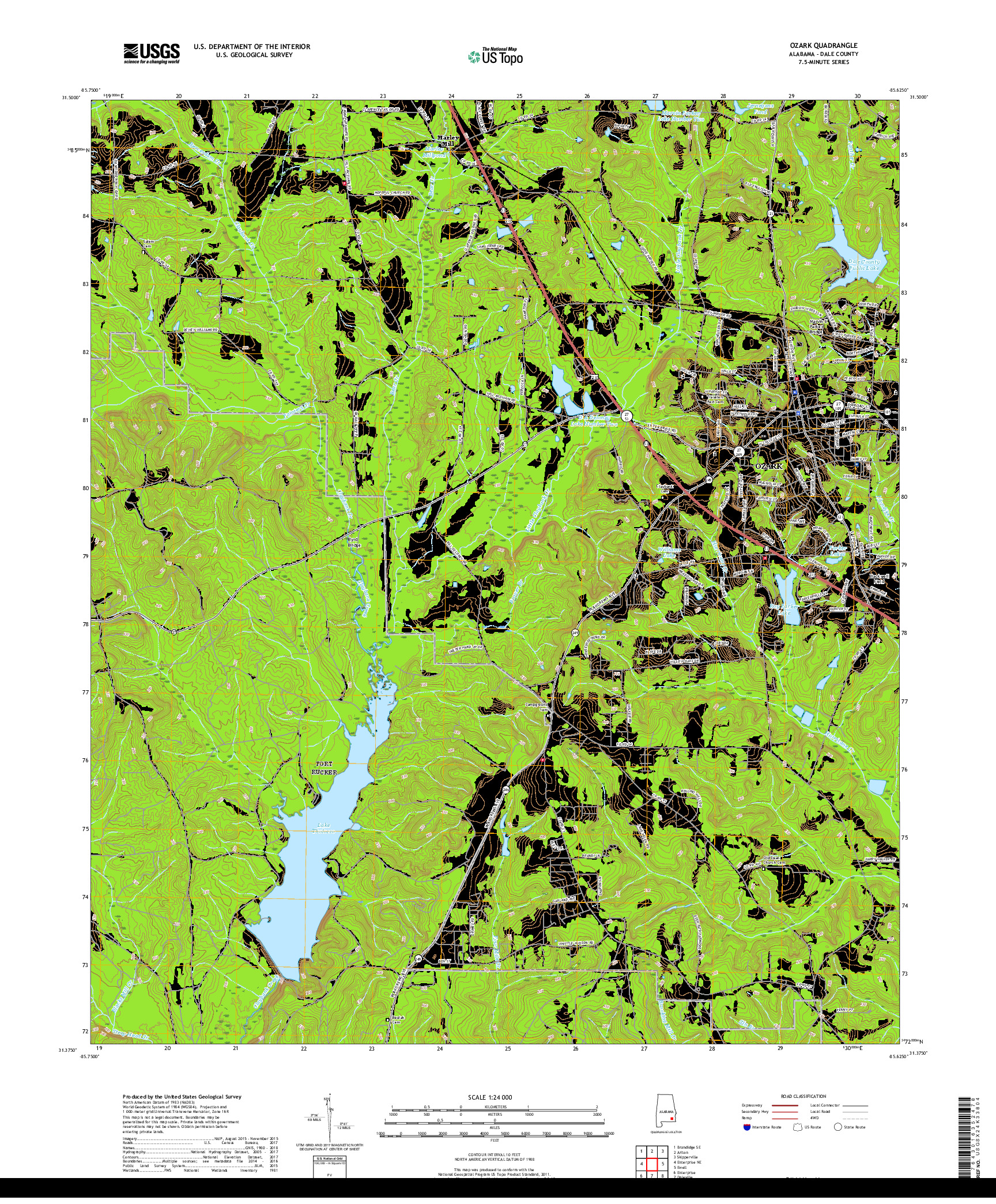 USGS US TOPO 7.5-MINUTE MAP FOR OZARK, AL 2018