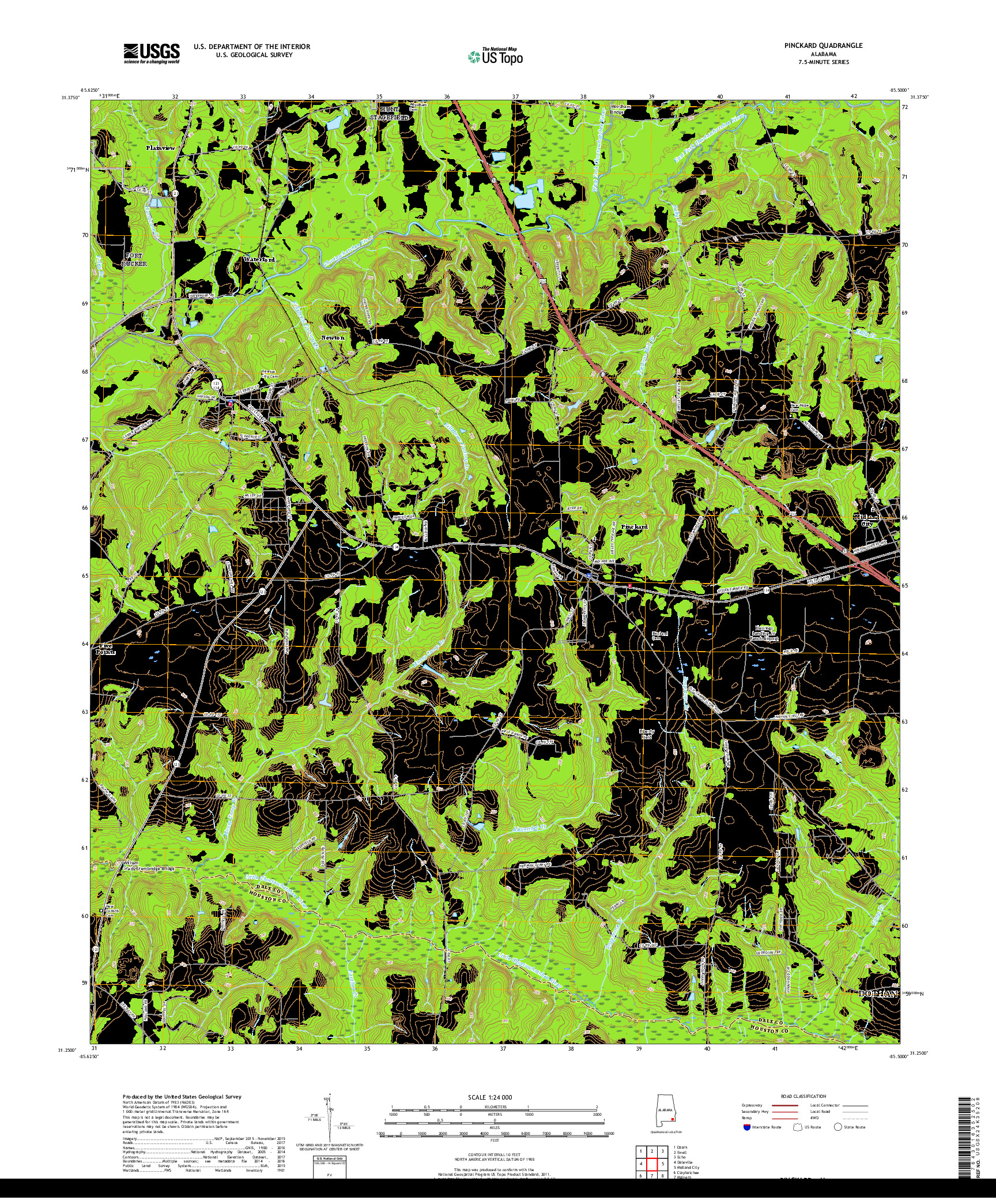 USGS US TOPO 7.5-MINUTE MAP FOR PINCKARD, AL 2018