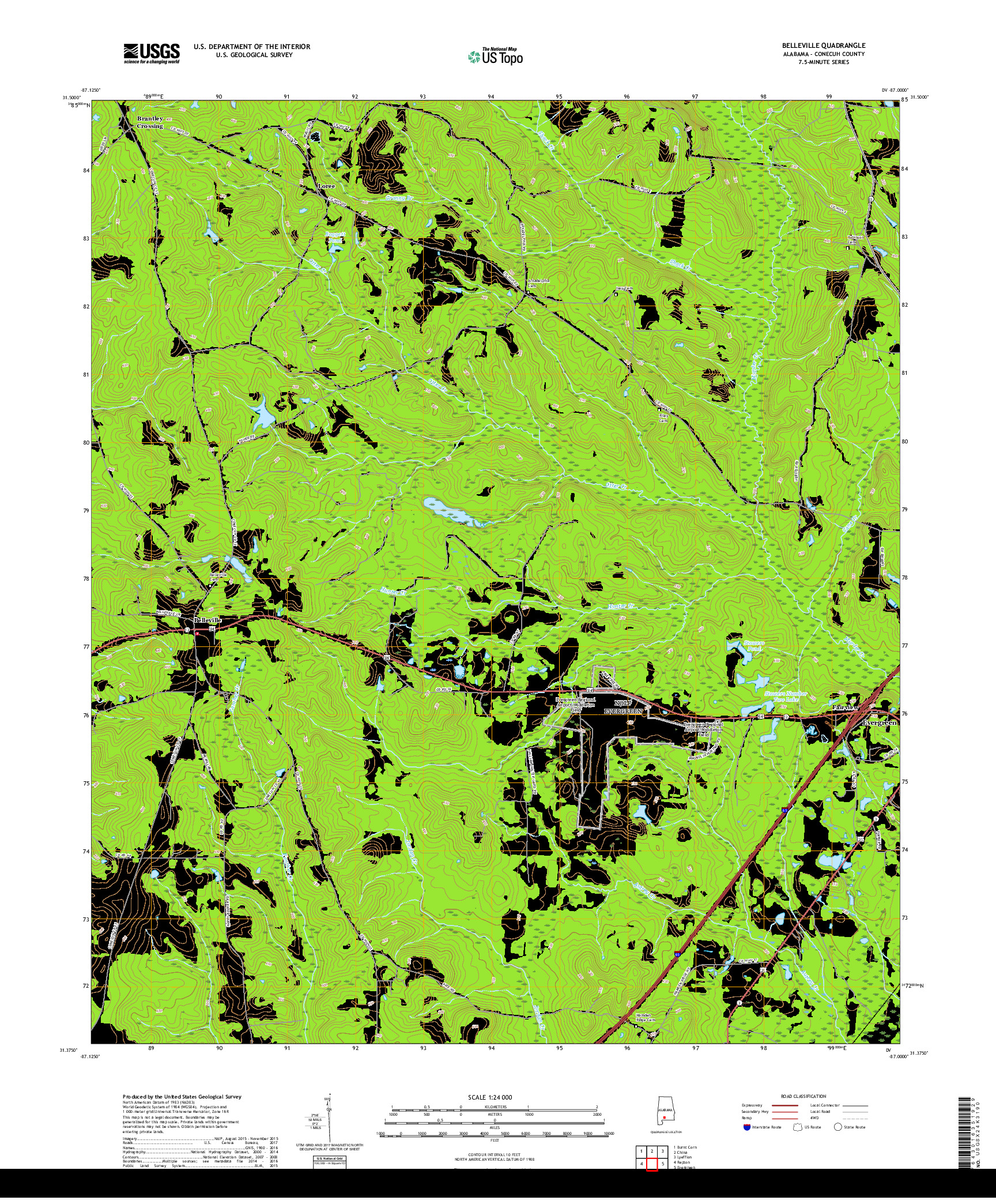 USGS US TOPO 7.5-MINUTE MAP FOR BELLEVILLE, AL 2018