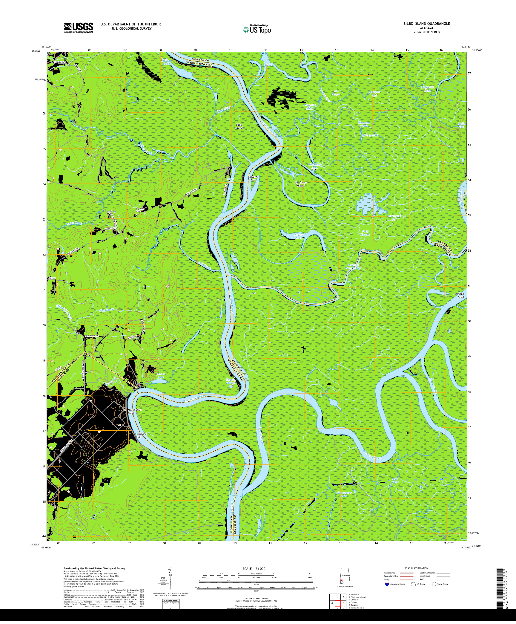 USGS US TOPO 7.5-MINUTE MAP FOR BILBO ISLAND, AL 2018