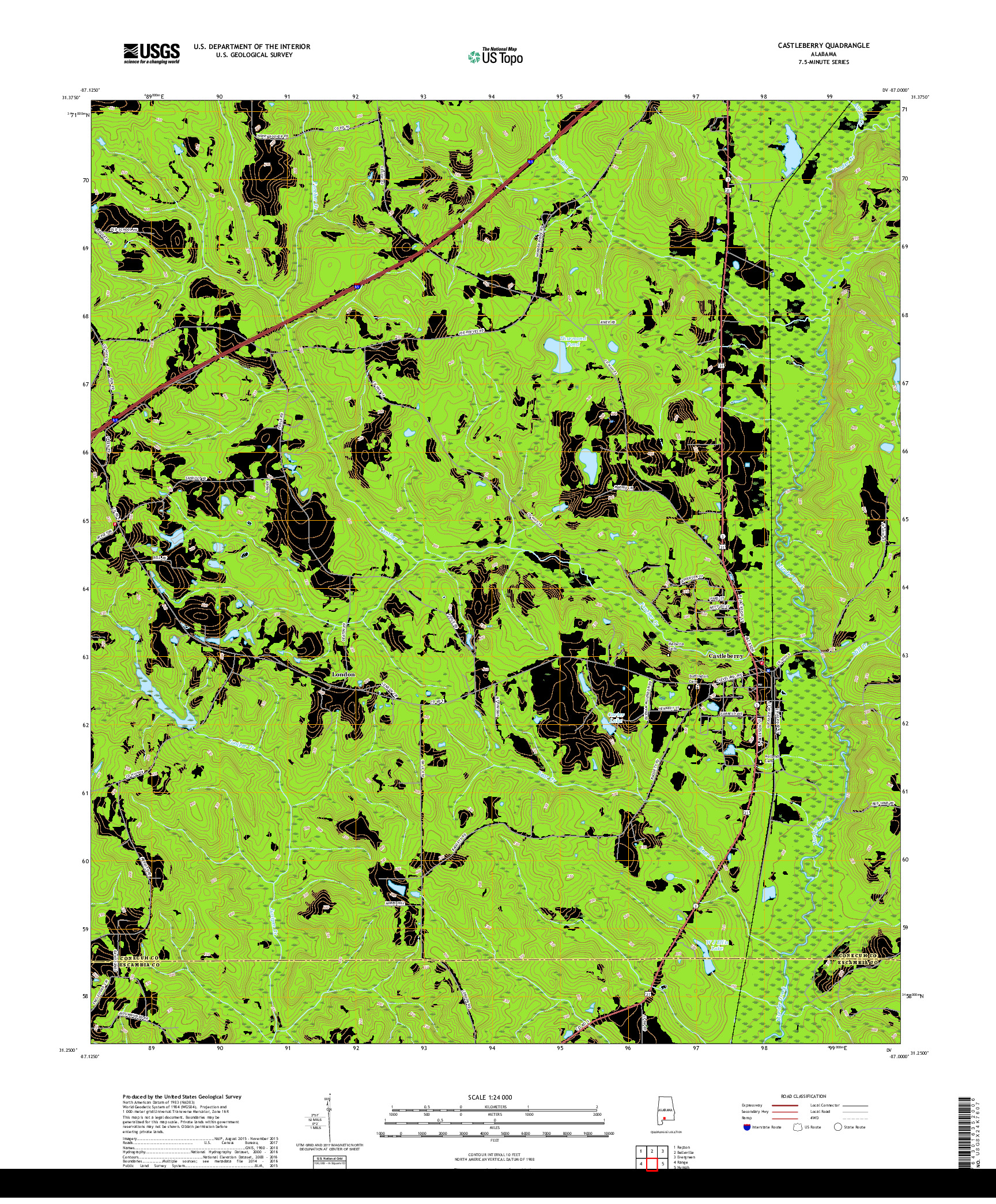 USGS US TOPO 7.5-MINUTE MAP FOR CASTLEBERRY, AL 2018