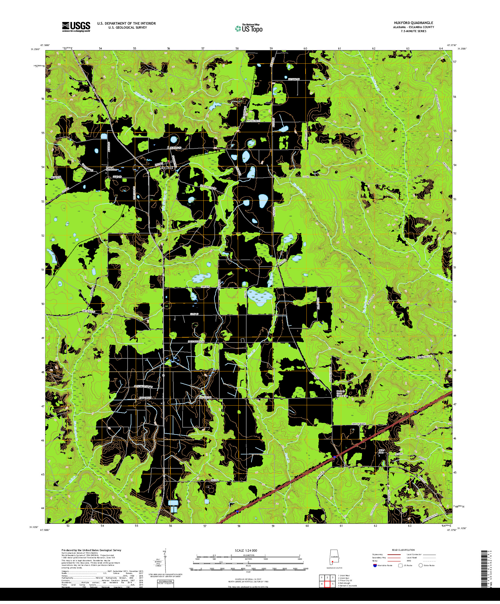 USGS US TOPO 7.5-MINUTE MAP FOR HUXFORD, AL 2018