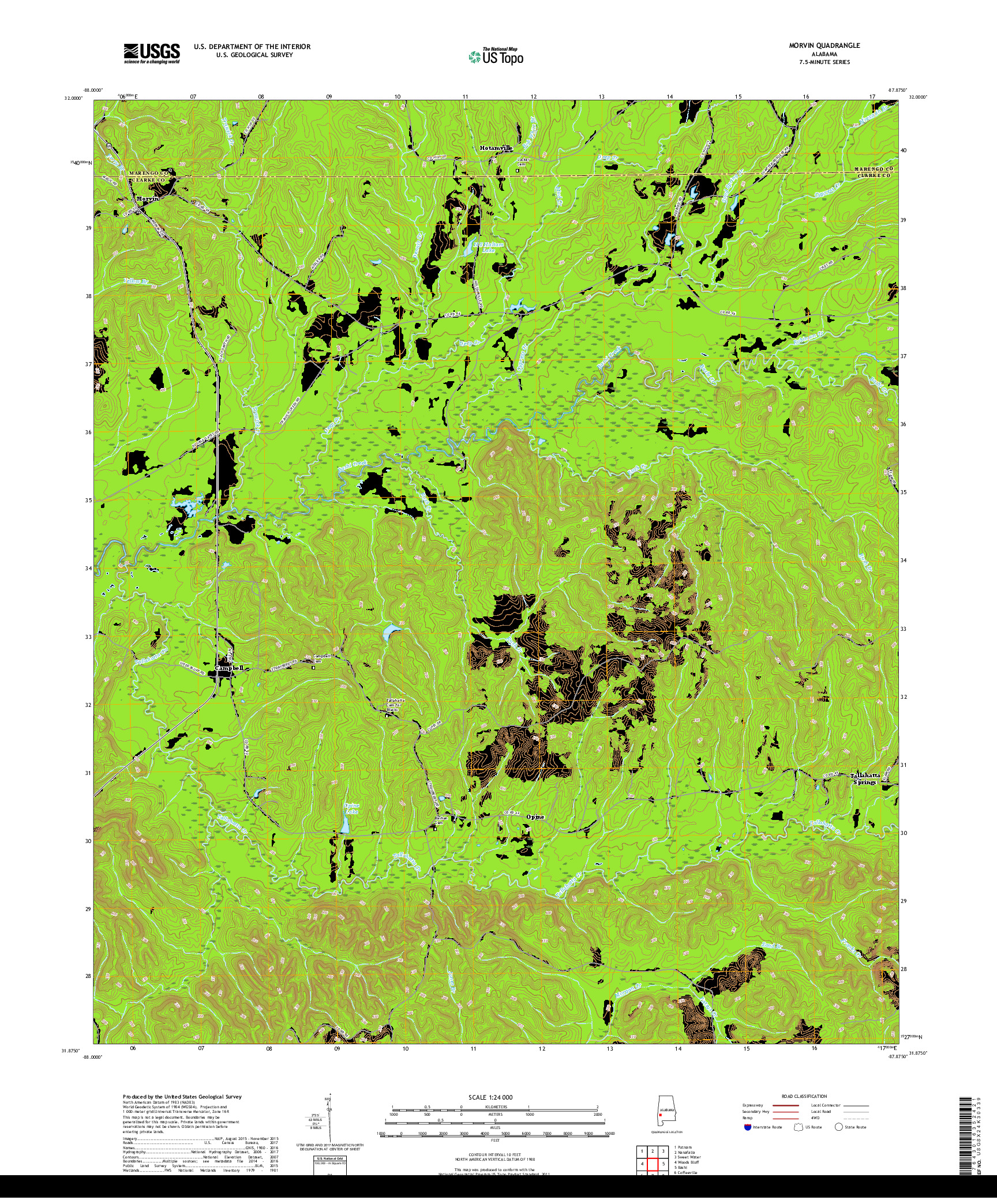 USGS US TOPO 7.5-MINUTE MAP FOR MORVIN, AL 2018