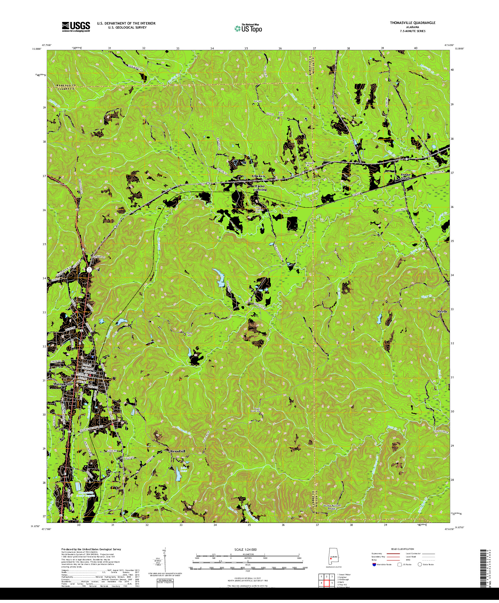 USGS US TOPO 7.5-MINUTE MAP FOR THOMASVILLE, AL 2018