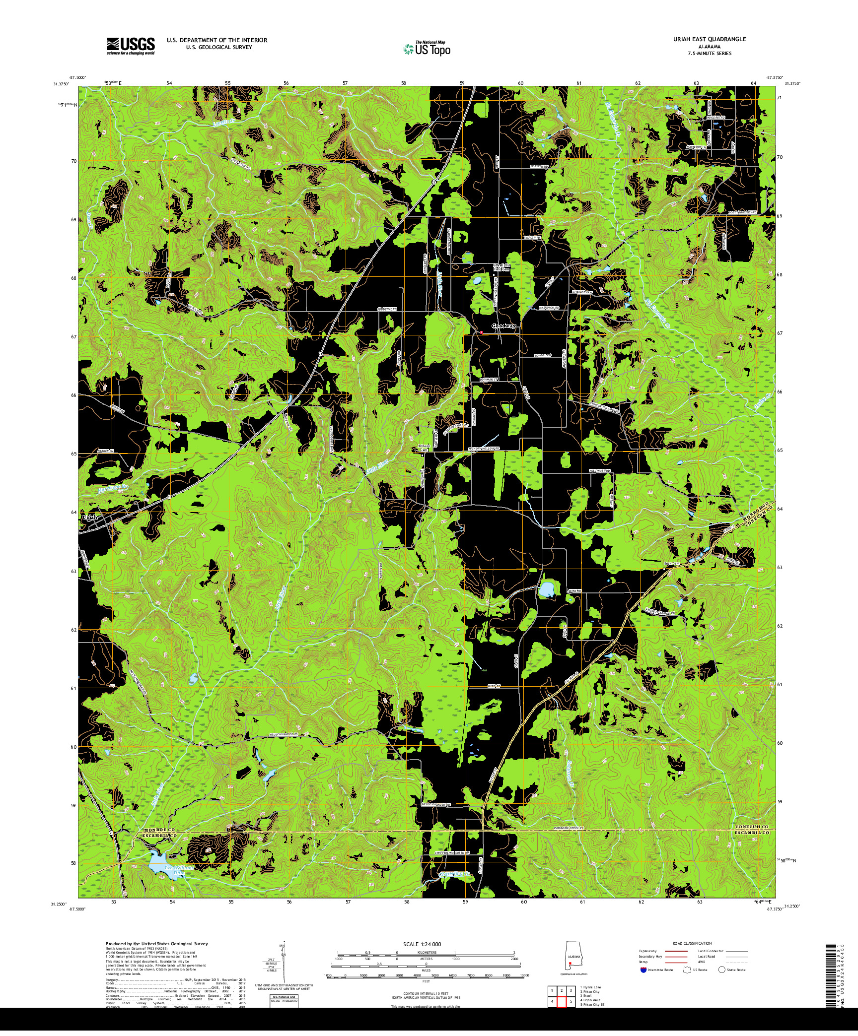 USGS US TOPO 7.5-MINUTE MAP FOR URIAH EAST, AL 2018