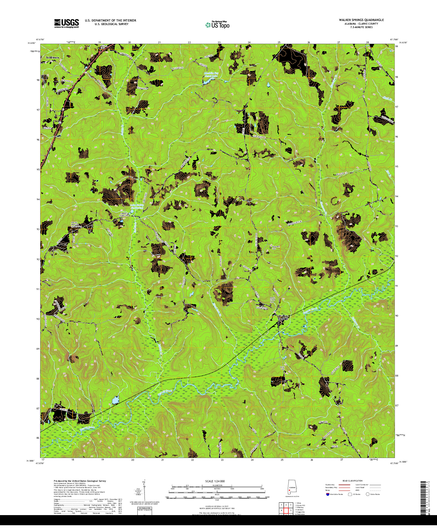 USGS US TOPO 7.5-MINUTE MAP FOR WALKER SPRINGS, AL 2018