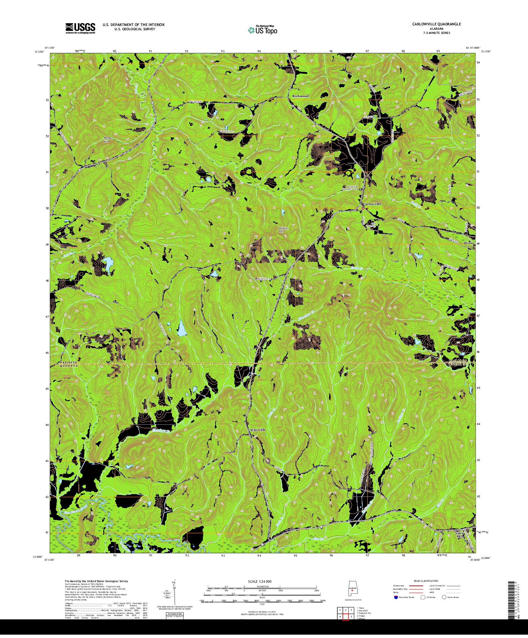 USGS US TOPO 7.5-MINUTE MAP FOR CARLOWVILLE, AL 2018