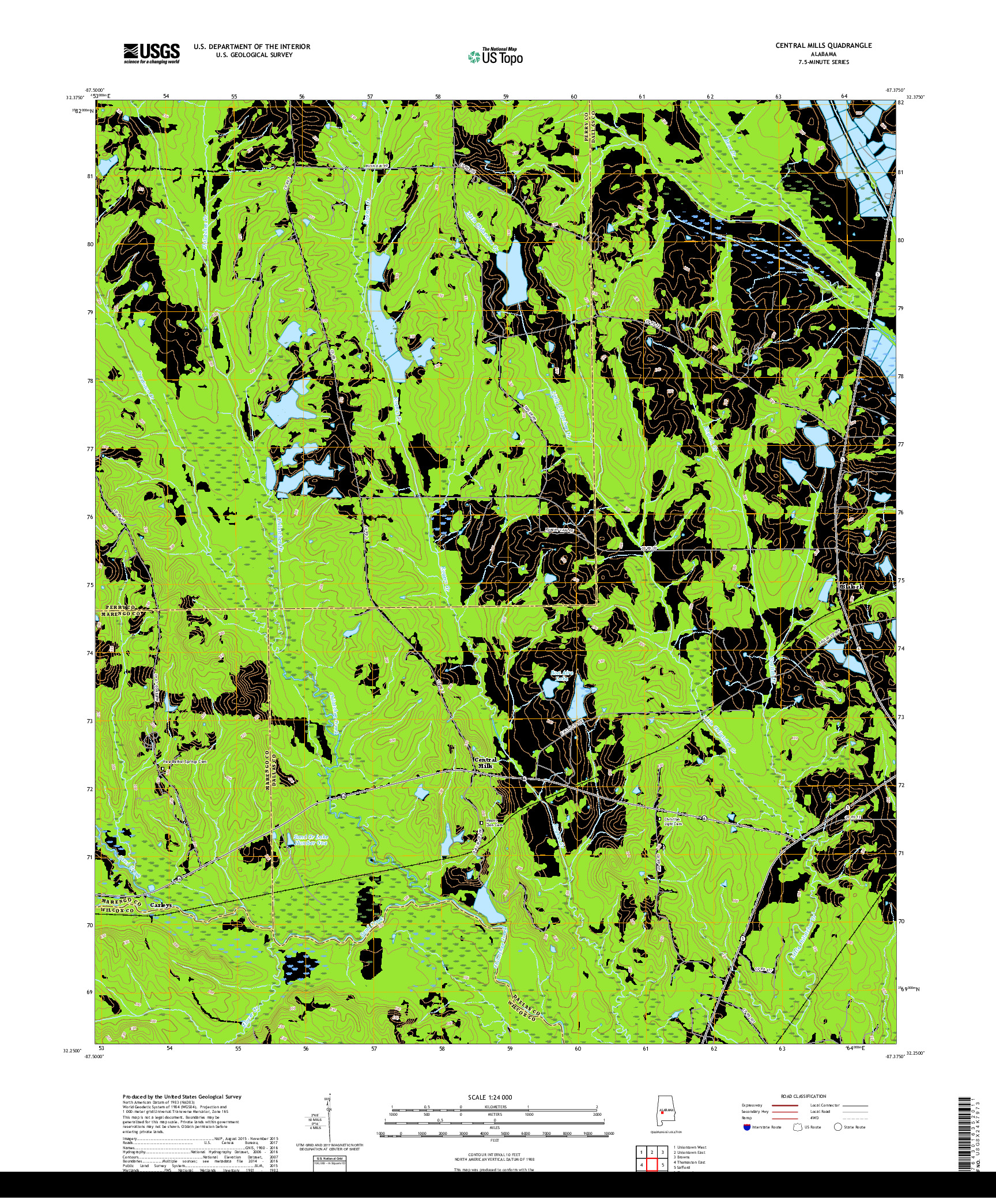 USGS US TOPO 7.5-MINUTE MAP FOR CENTRAL MILLS, AL 2018