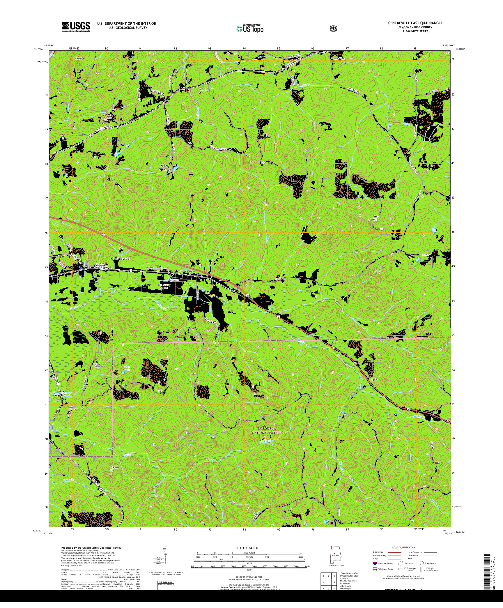 USGS US TOPO 7.5-MINUTE MAP FOR CENTREVILLE EAST, AL 2018