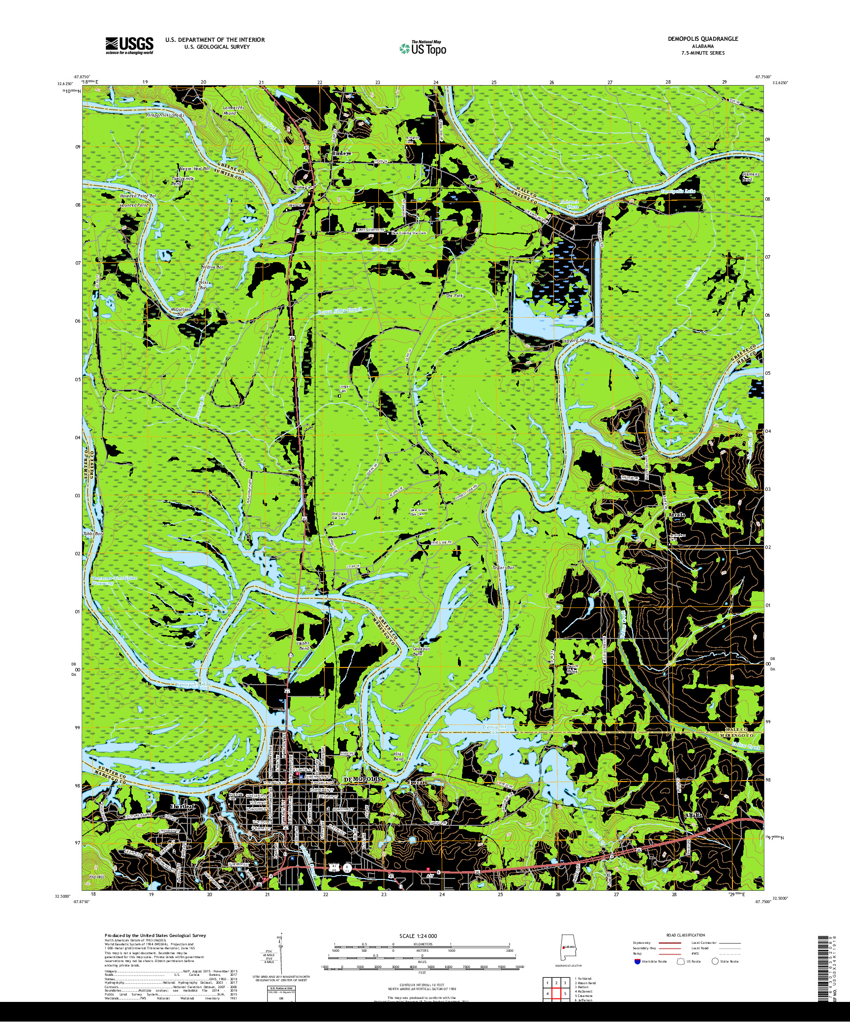 USGS US TOPO 7.5-MINUTE MAP FOR DEMOPOLIS, AL 2018