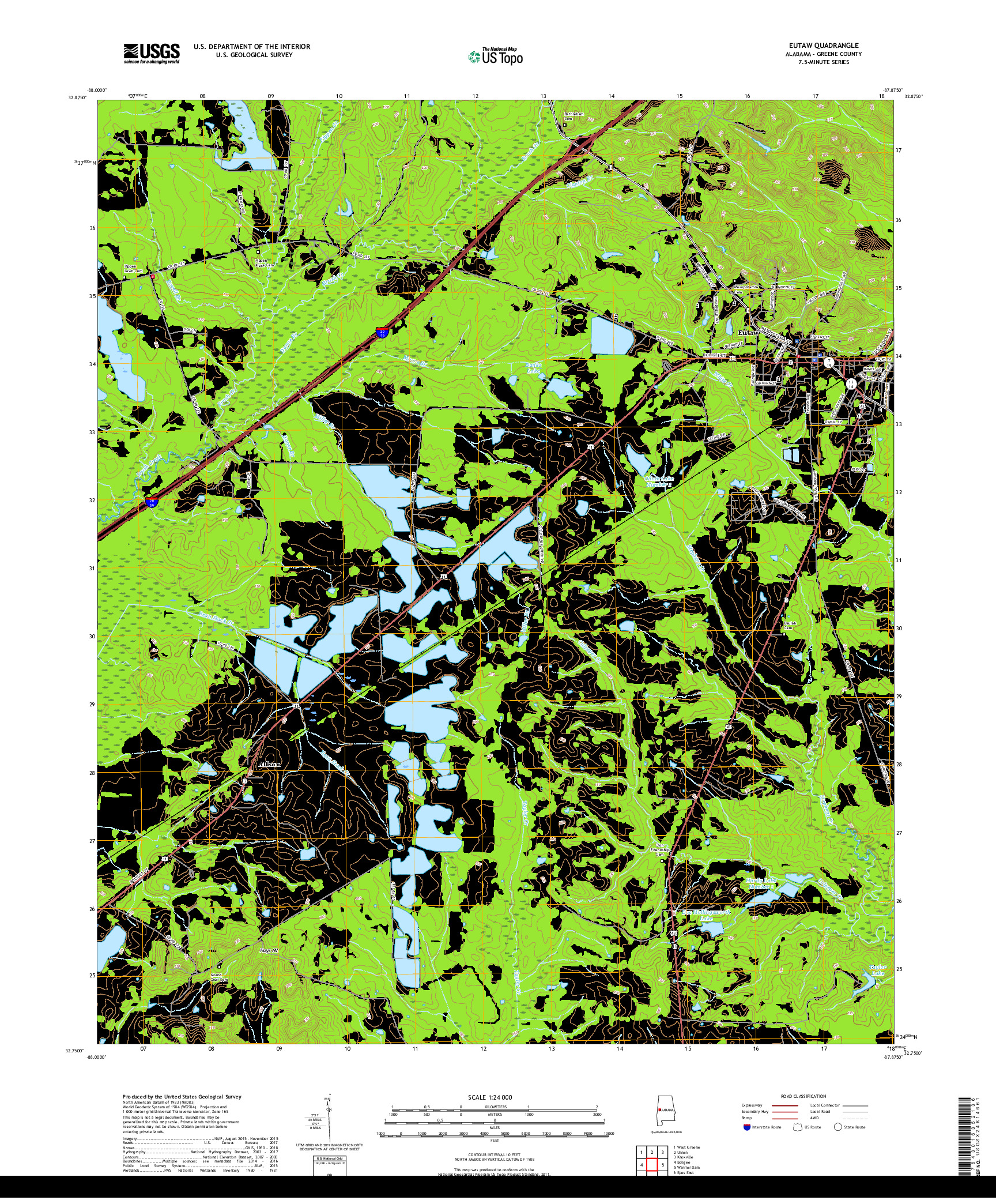 USGS US TOPO 7.5-MINUTE MAP FOR EUTAW, AL 2018