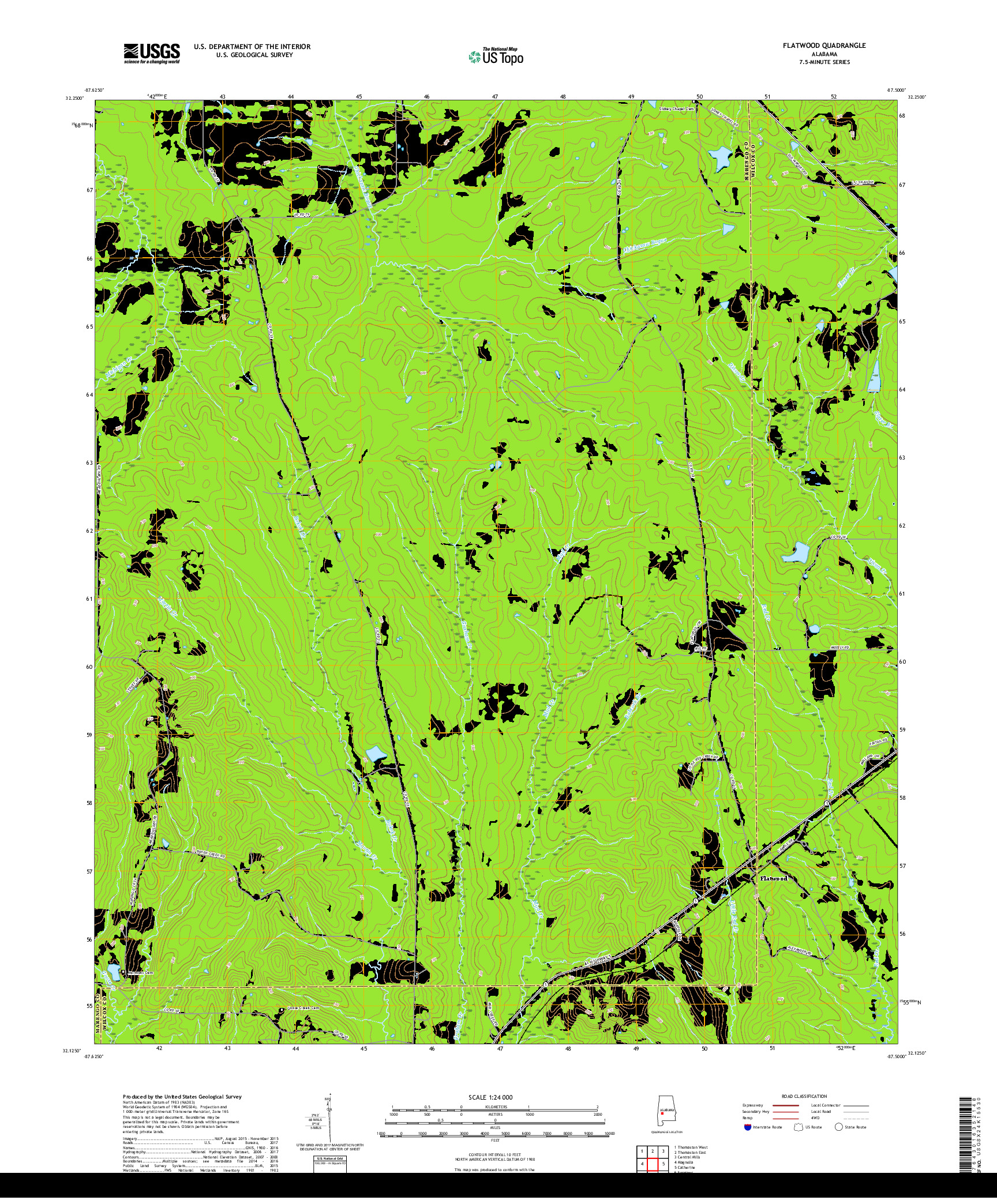 USGS US TOPO 7.5-MINUTE MAP FOR FLATWOOD, AL 2018