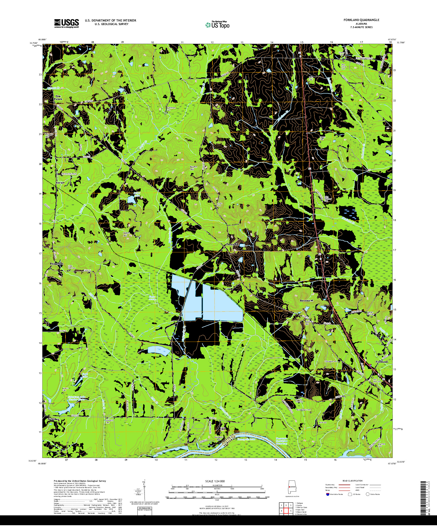 USGS US TOPO 7.5-MINUTE MAP FOR FORKLAND, AL 2018