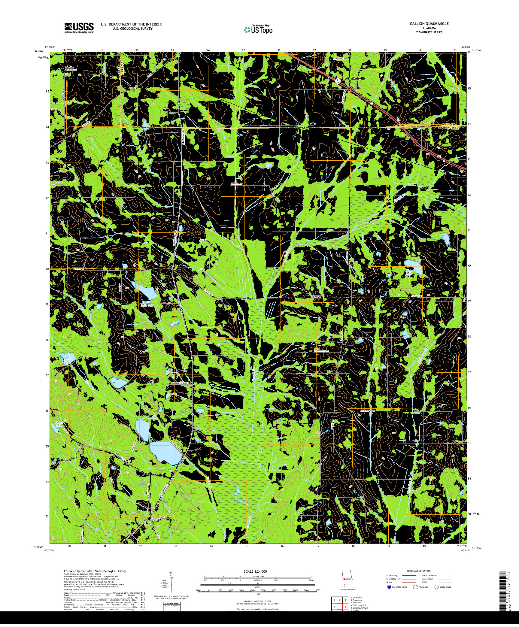 USGS US TOPO 7.5-MINUTE MAP FOR GALLION, AL 2018