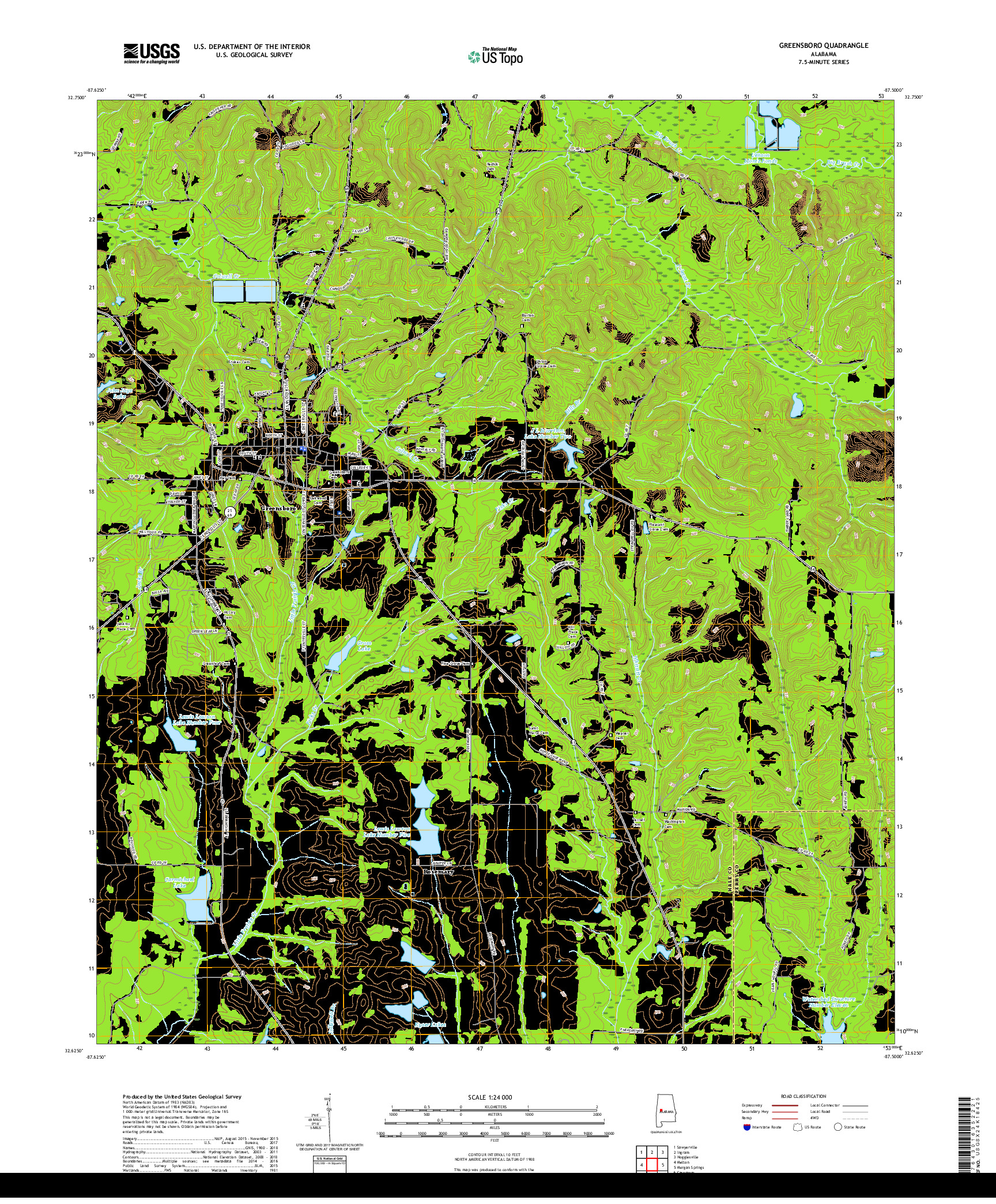 USGS US TOPO 7.5-MINUTE MAP FOR GREENSBORO, AL 2018