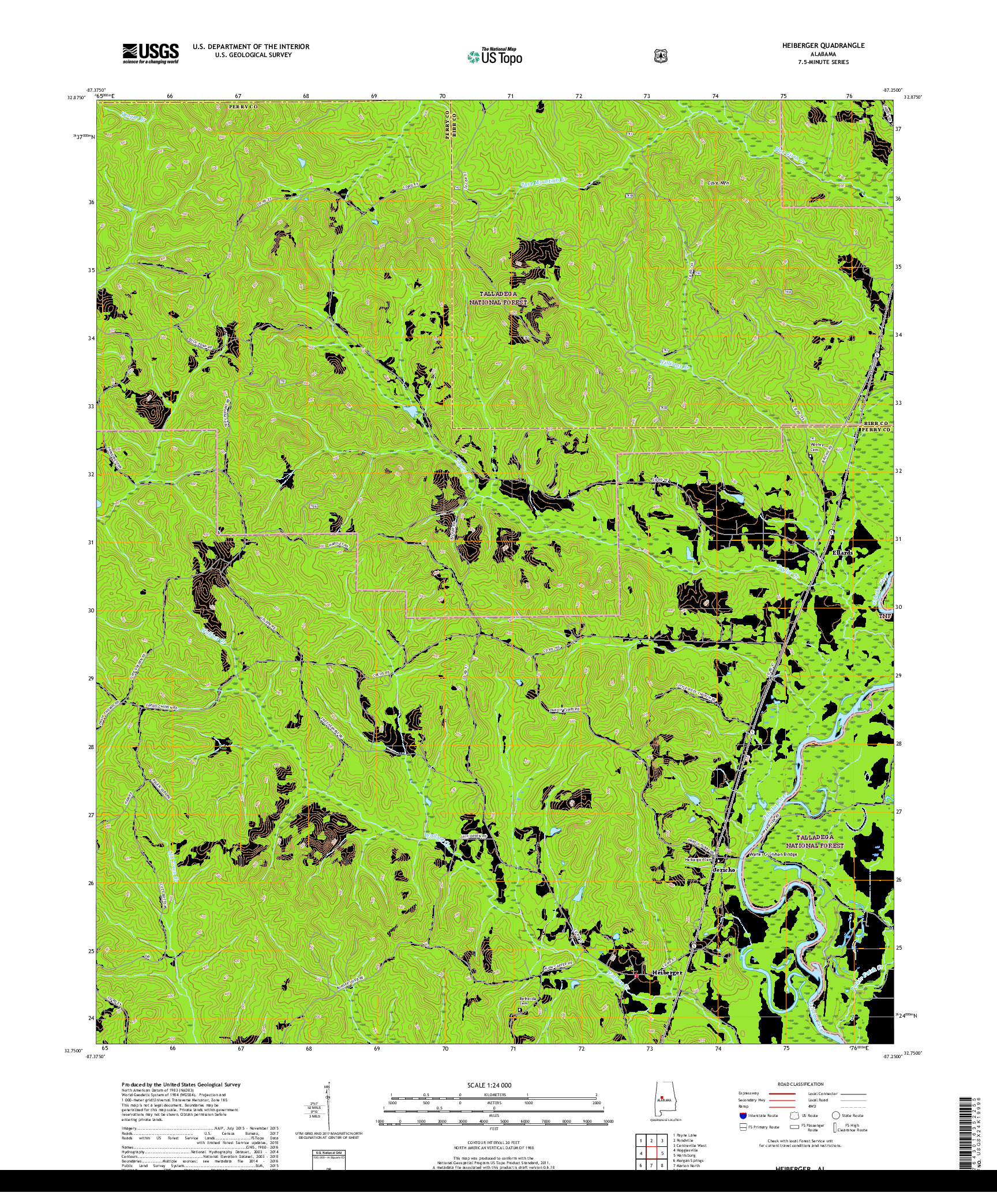 USGS US TOPO 7.5-MINUTE MAP FOR HEIBERGER, AL 2018